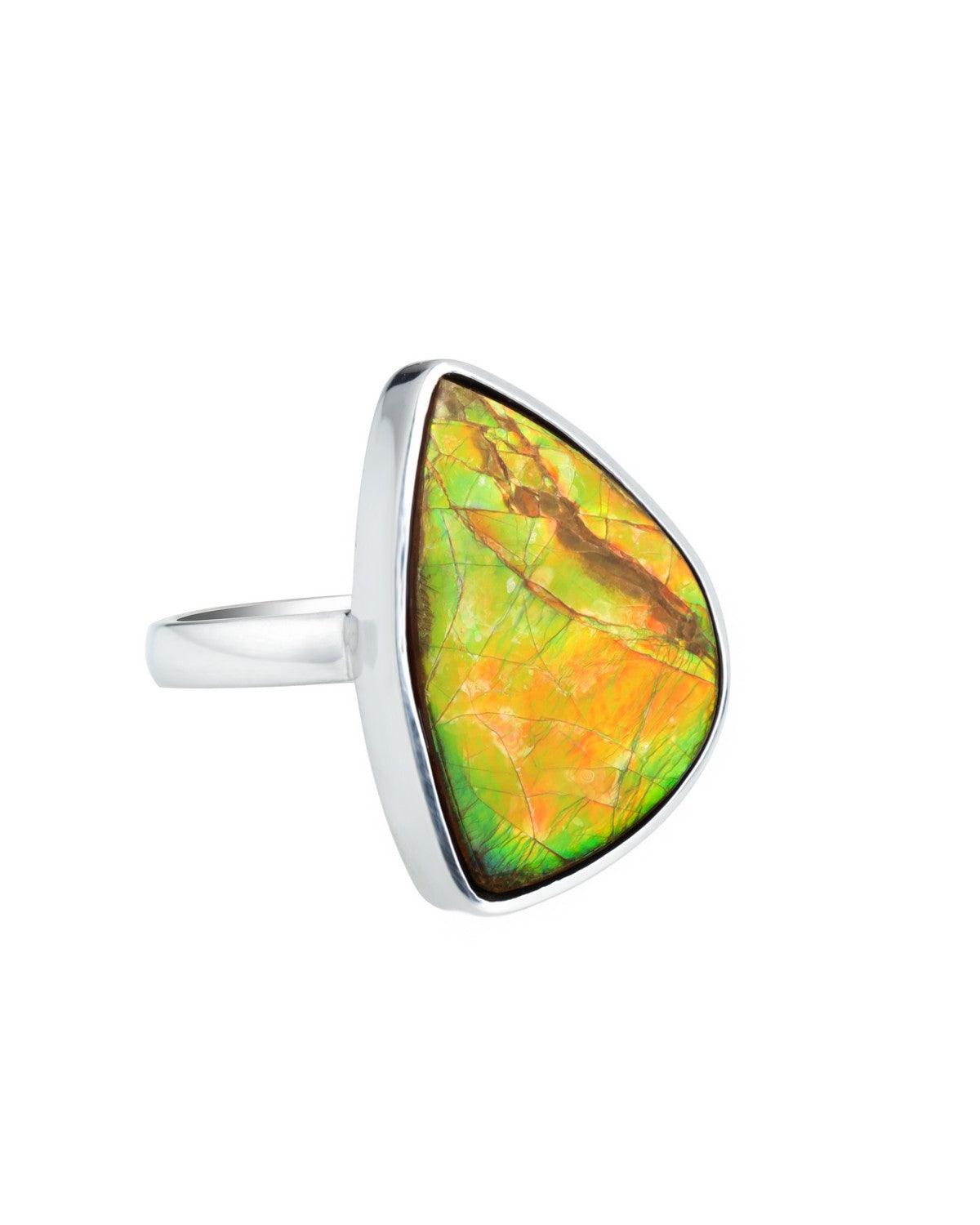 10.70 Ct. Ammolite Ring Solid 925 Sterling Silver Jewelry - YoTreasure