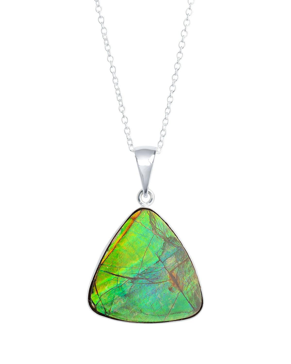 19.10 Ct. Ammolite Solid 925 Sterling Silver Chain Necklace Pendant - YoTreasure