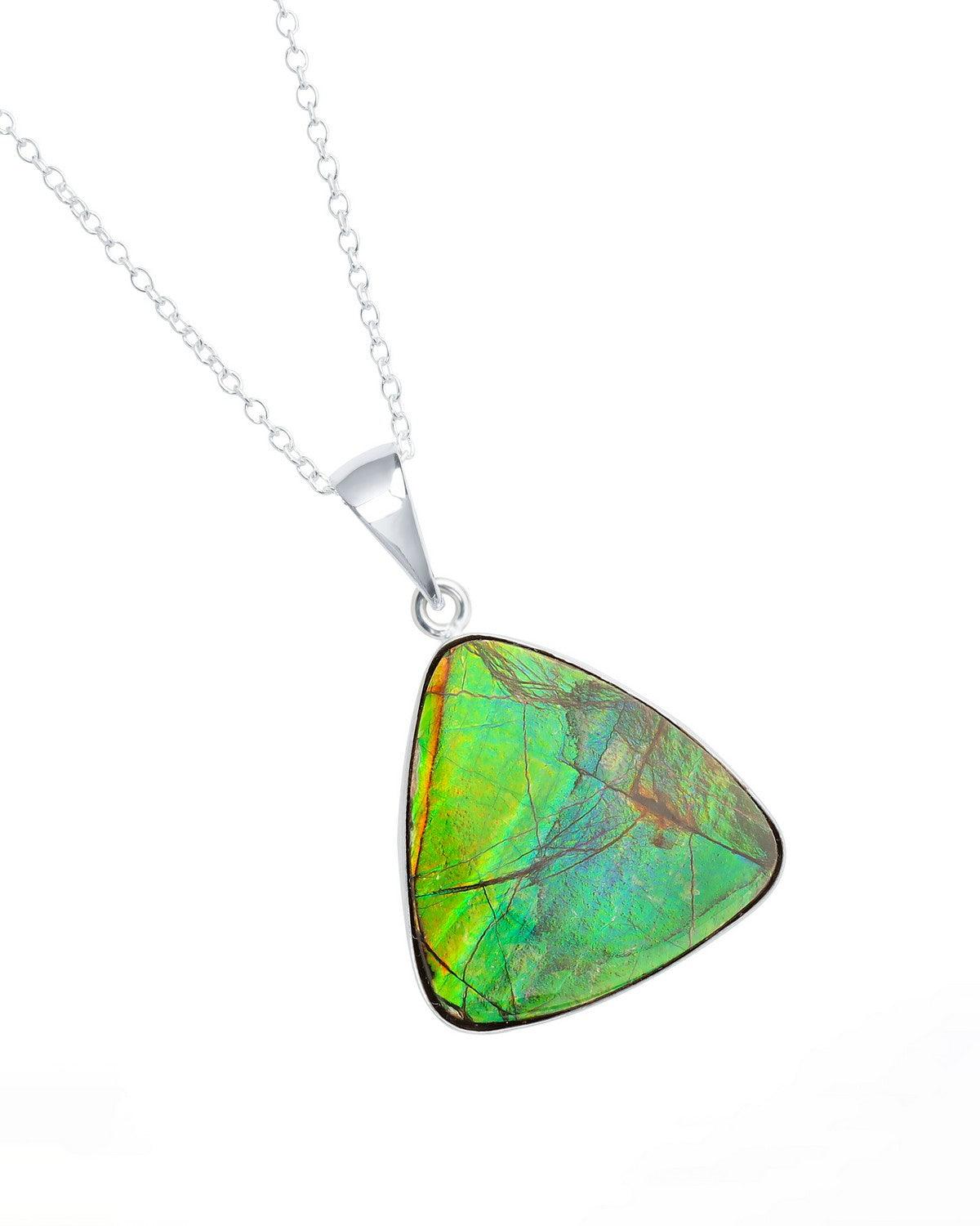 19.10 Ct. Ammolite Solid 925 Sterling Silver Chain Necklace Pendant - YoTreasure