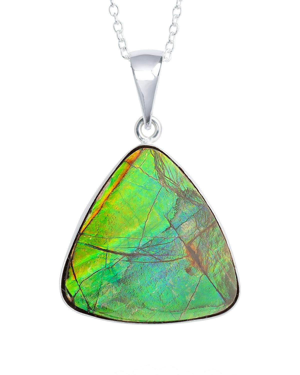 19.10 Ct. Ammolite Solid 925 Sterling Silver Chain Necklace Pendant - YoTreasure