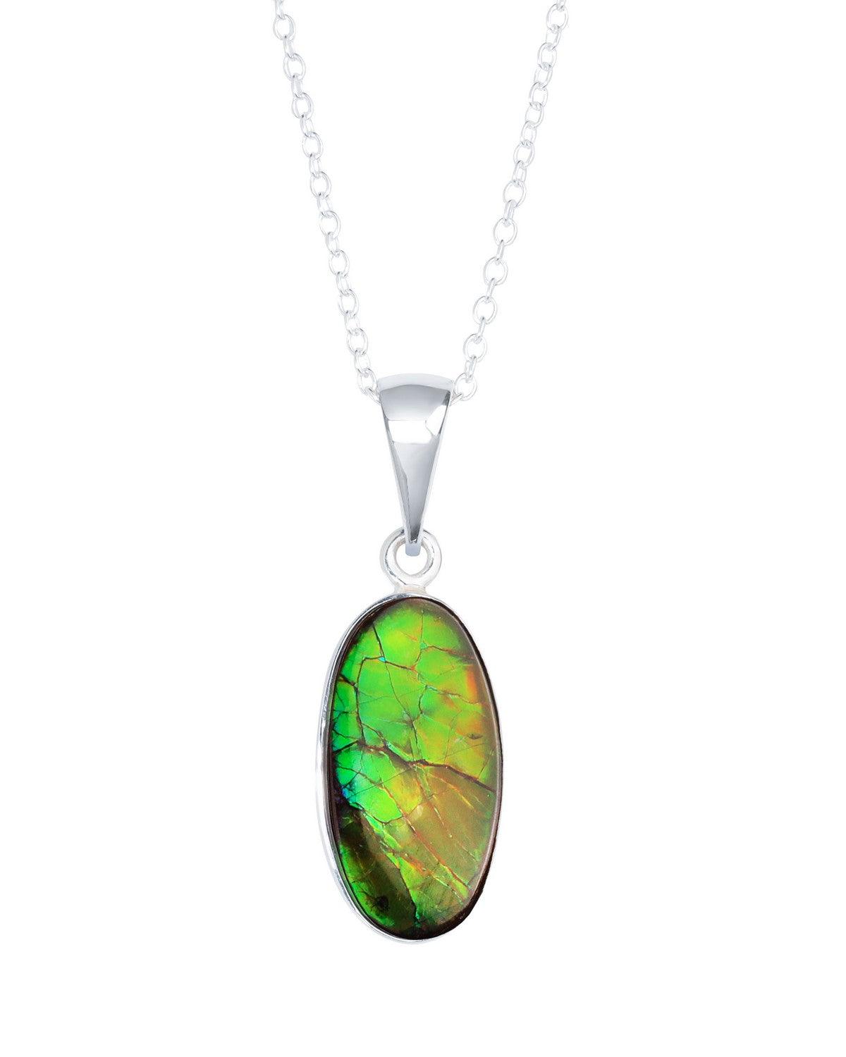 6.50 Ct. Ammolite 925 Sterling Silver Chain Necklace Pendant - YoTreasure