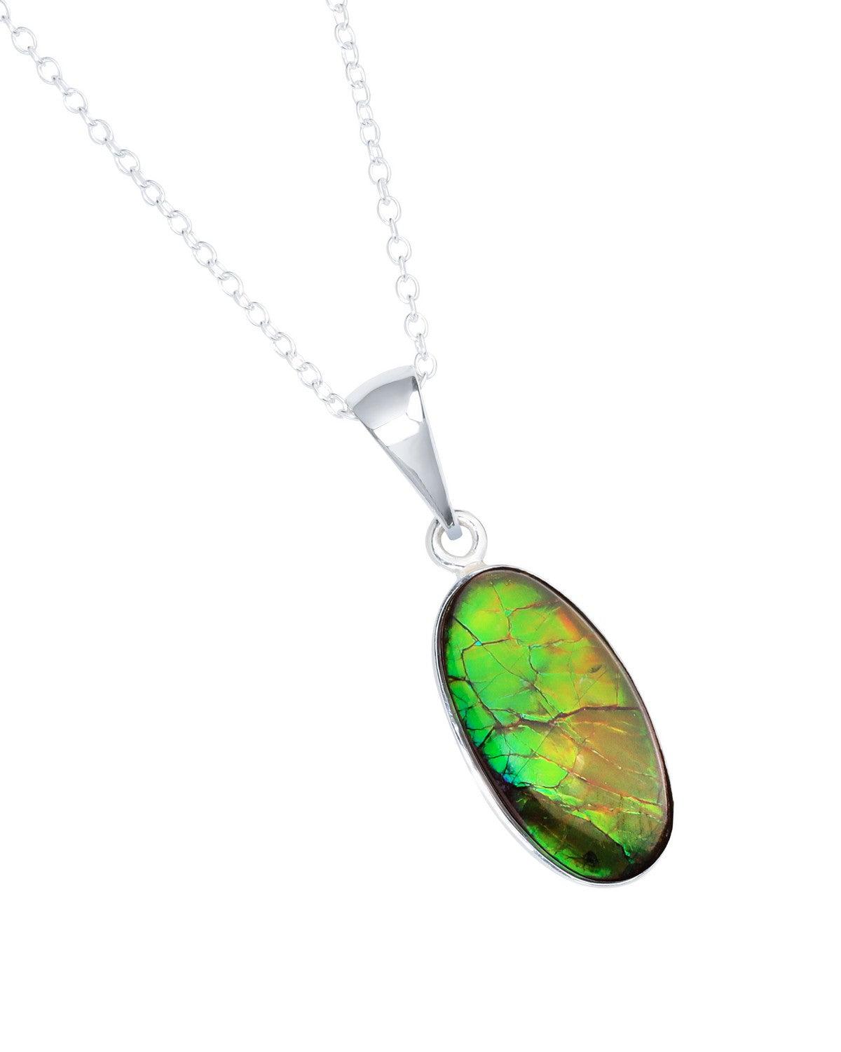 6.50 Ct. Ammolite 925 Sterling Silver Chain Necklace Pendant - YoTreasure