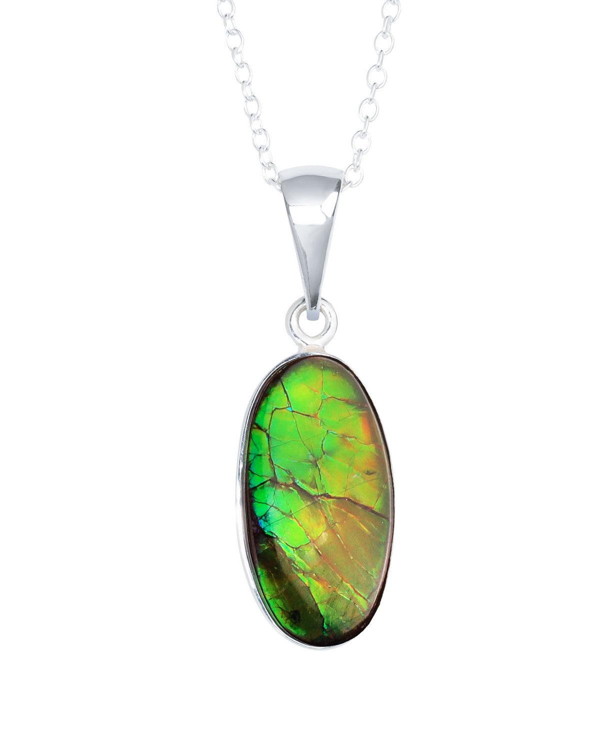 6.50 Ct. Ammolite 925 Sterling Silver Chain Necklace Pendant - YoTreasure