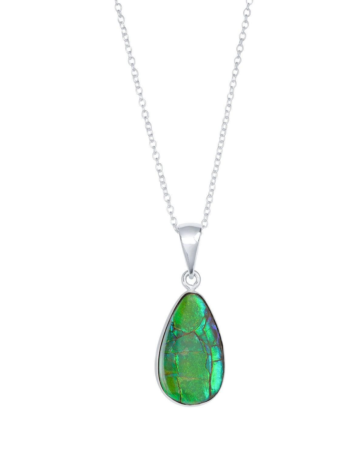 6.50 Ct. Ammolite Solid 925 Sterling Silver Chain Necklace Pendant - YoTreasure