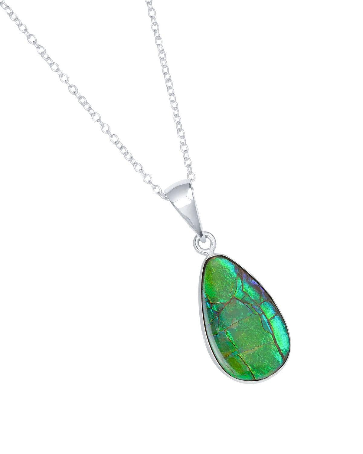6.50 Ct. Ammolite Solid 925 Sterling Silver Chain Necklace Pendant - YoTreasure