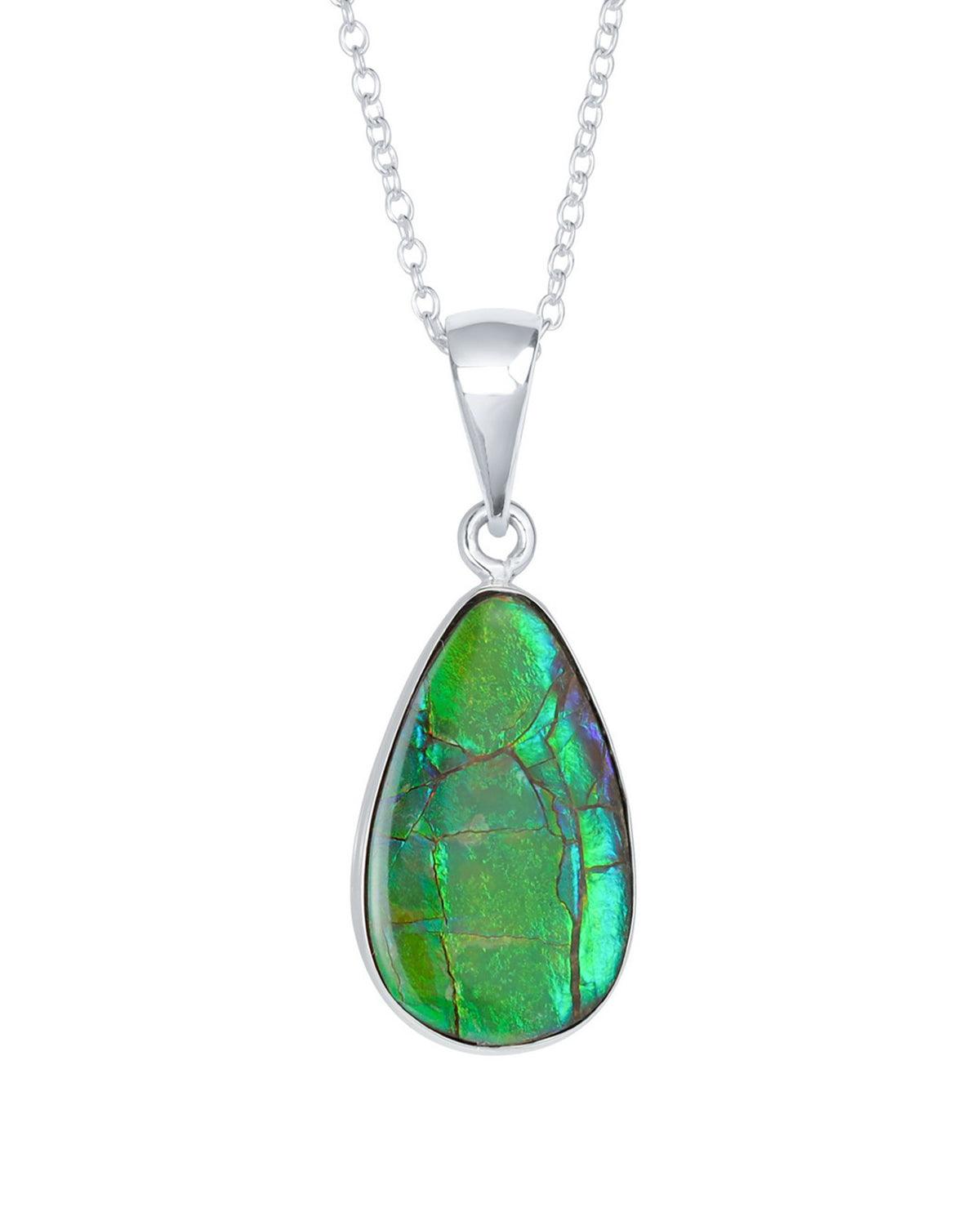6.50 Ct. Ammolite Solid 925 Sterling Silver Chain Necklace Pendant - YoTreasure