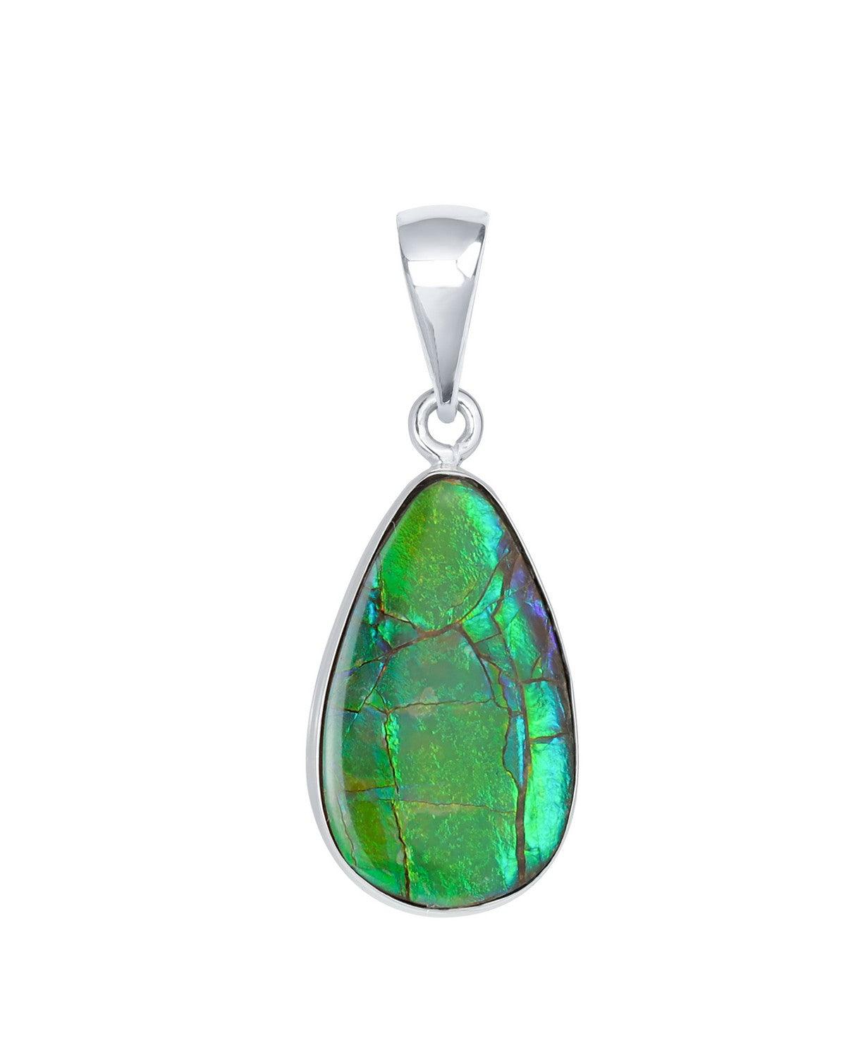 6.50 Ct. Ammolite Solid 925 Sterling Silver Chain Necklace Pendant - YoTreasure