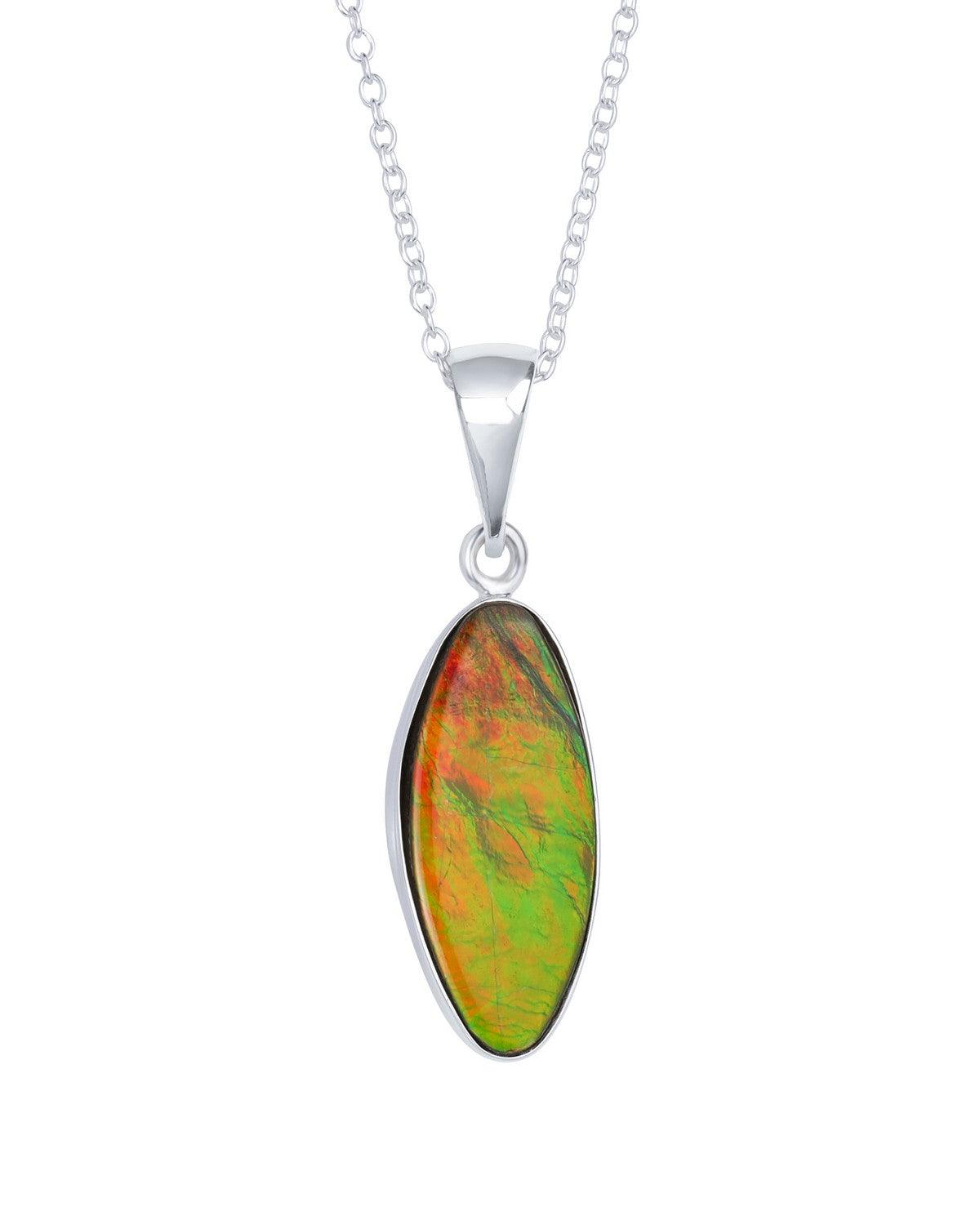 8 Ct. Ammolite Solid 925 Sterling Silver Chain Necklace Pendant - YoTreasure