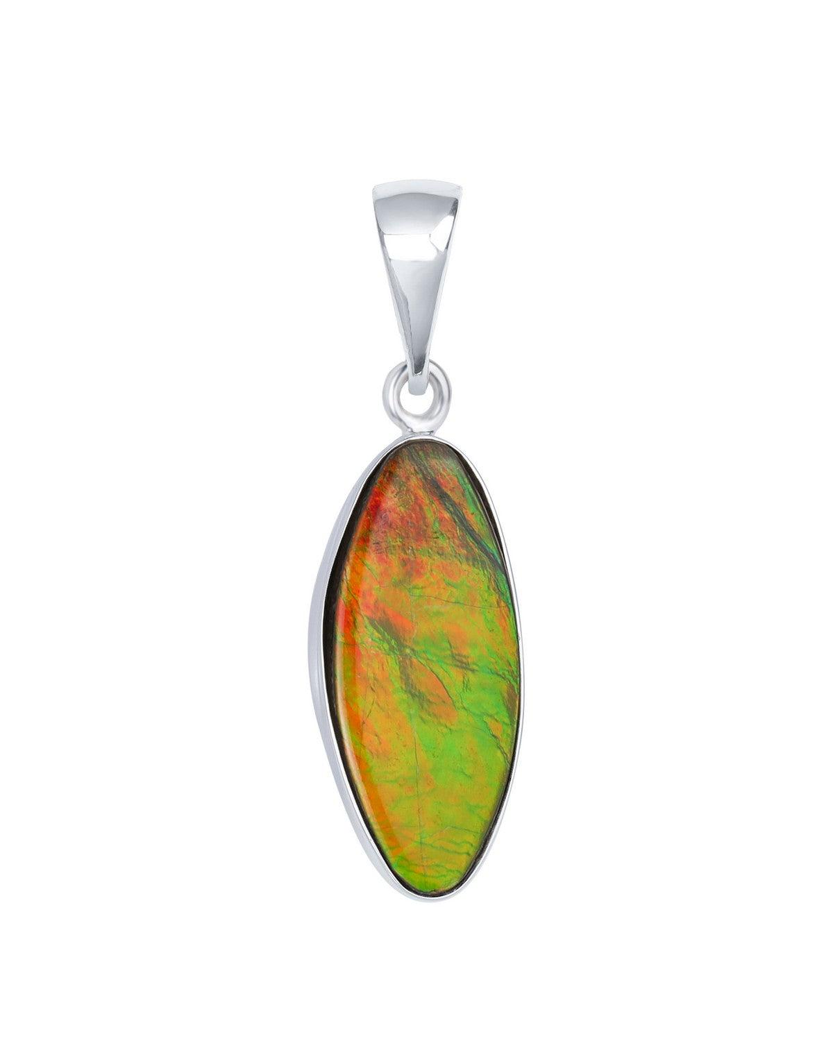 8 Ct. Ammolite Solid 925 Sterling Silver Chain Necklace Pendant - YoTreasure