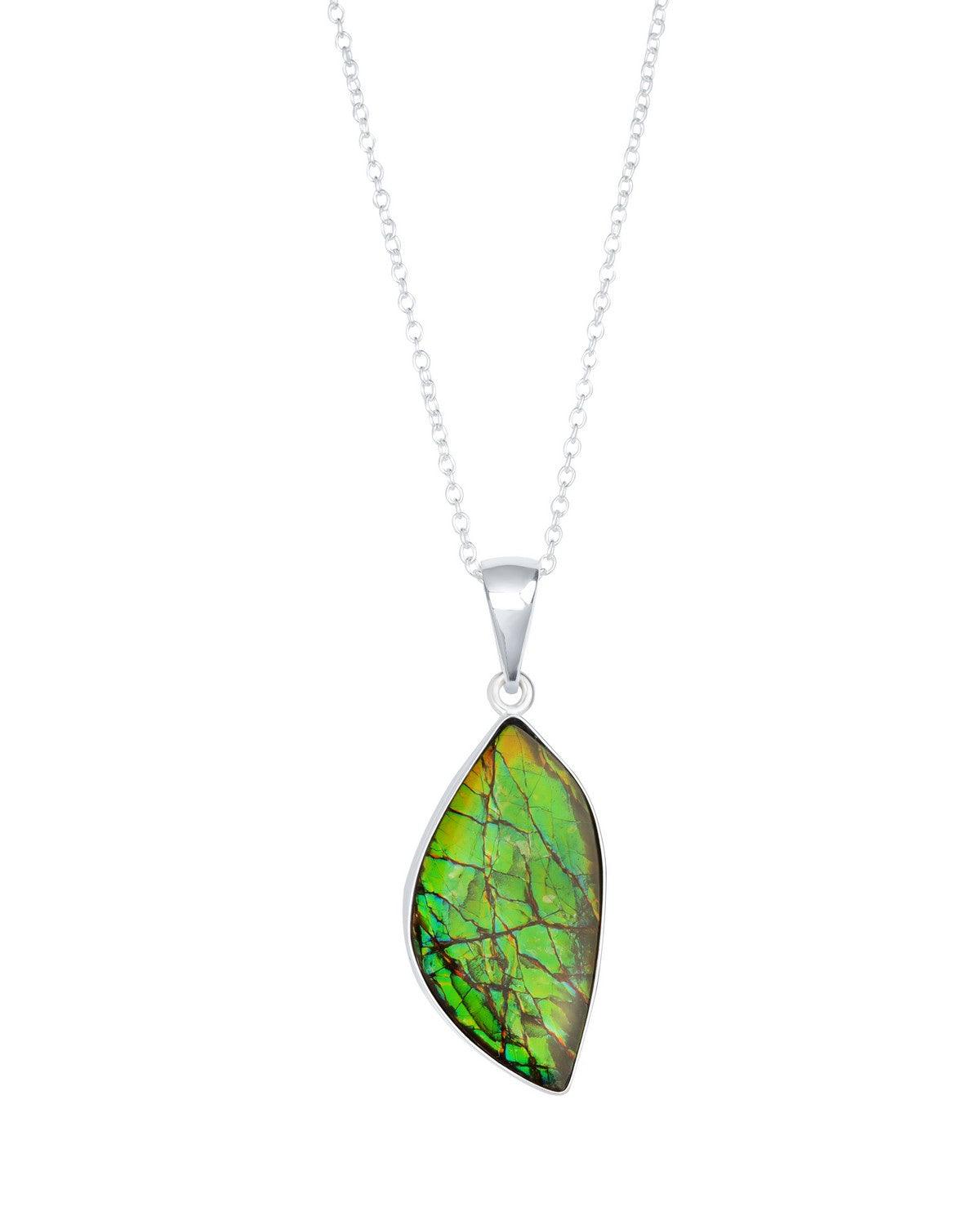 12.65 Ct. Ammolite Solid 925 Sterling Silver Chain Necklace Pendant - YoTreasure