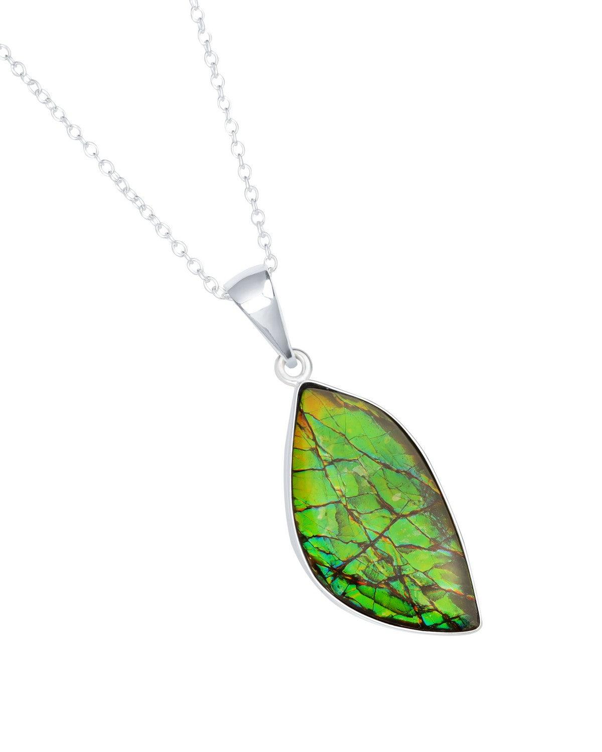 12.65 Ct. Ammolite Solid 925 Sterling Silver Chain Necklace Pendant - YoTreasure