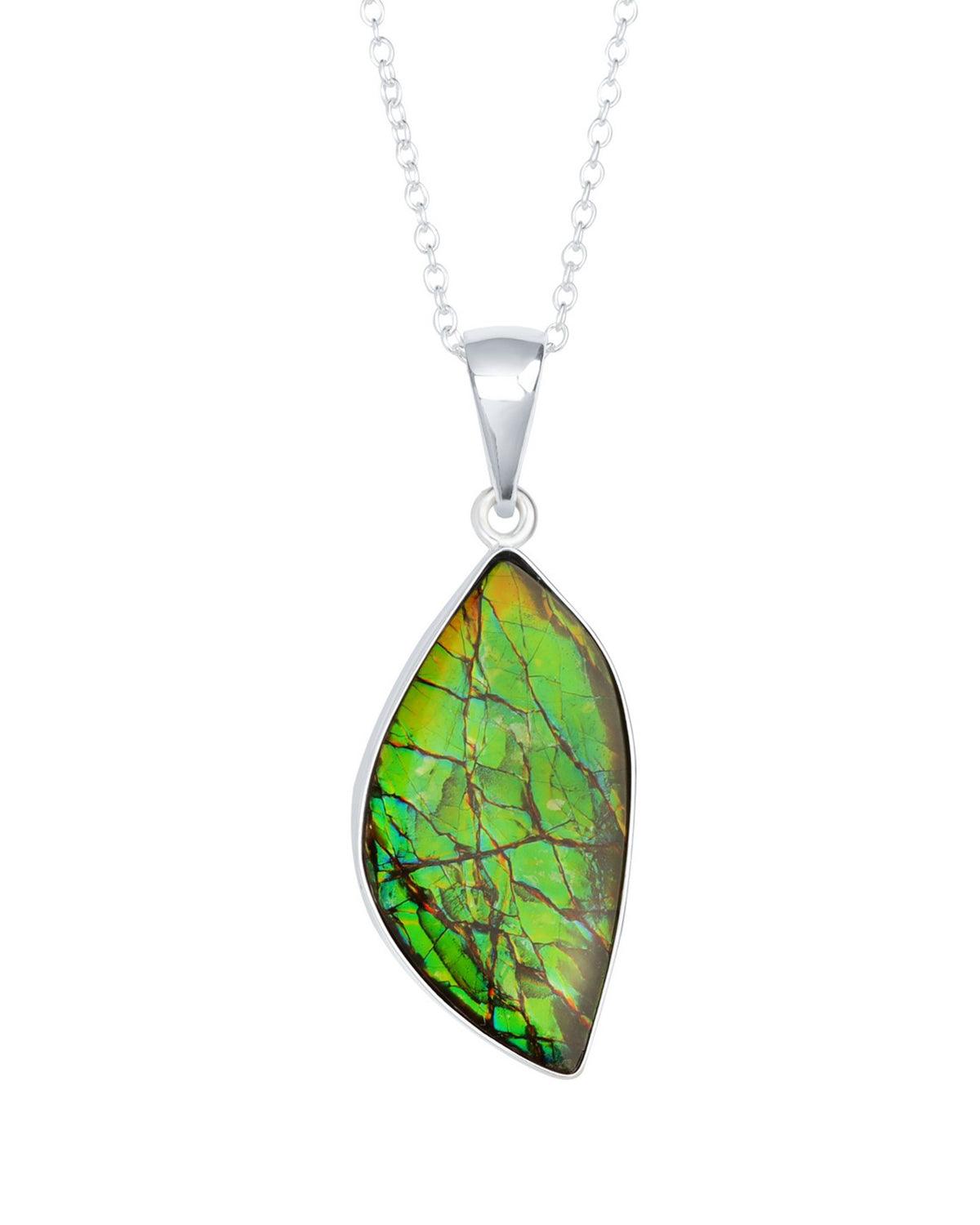 12.65 Ct. Ammolite Solid 925 Sterling Silver Chain Necklace Pendant - YoTreasure