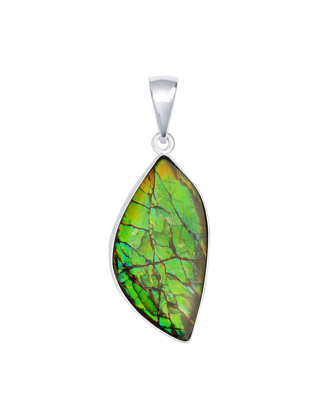 12.65 Ct. Ammolite Solid 925 Sterling Silver Chain Necklace Pendant - YoTreasure