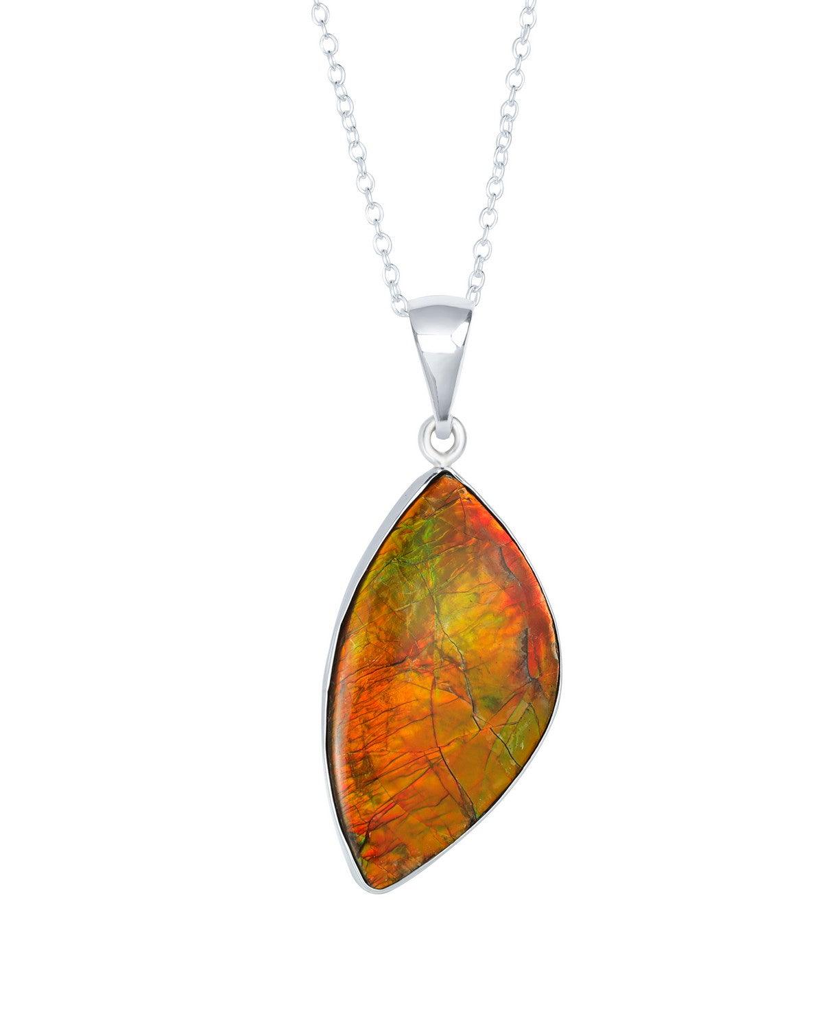 15.70 Ct. Ammolite Solid 925 Sterling Silver Chain Necklace Pendant - YoTreasure