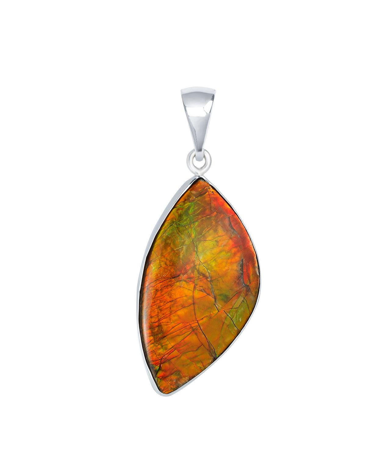 15.70 Ct. Ammolite Solid 925 Sterling Silver Chain Necklace Pendant - YoTreasure