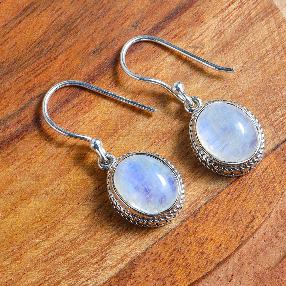 Rainbow Moonstone Solid 925 Sterling Silver Dangle Earrings - YoTreasure