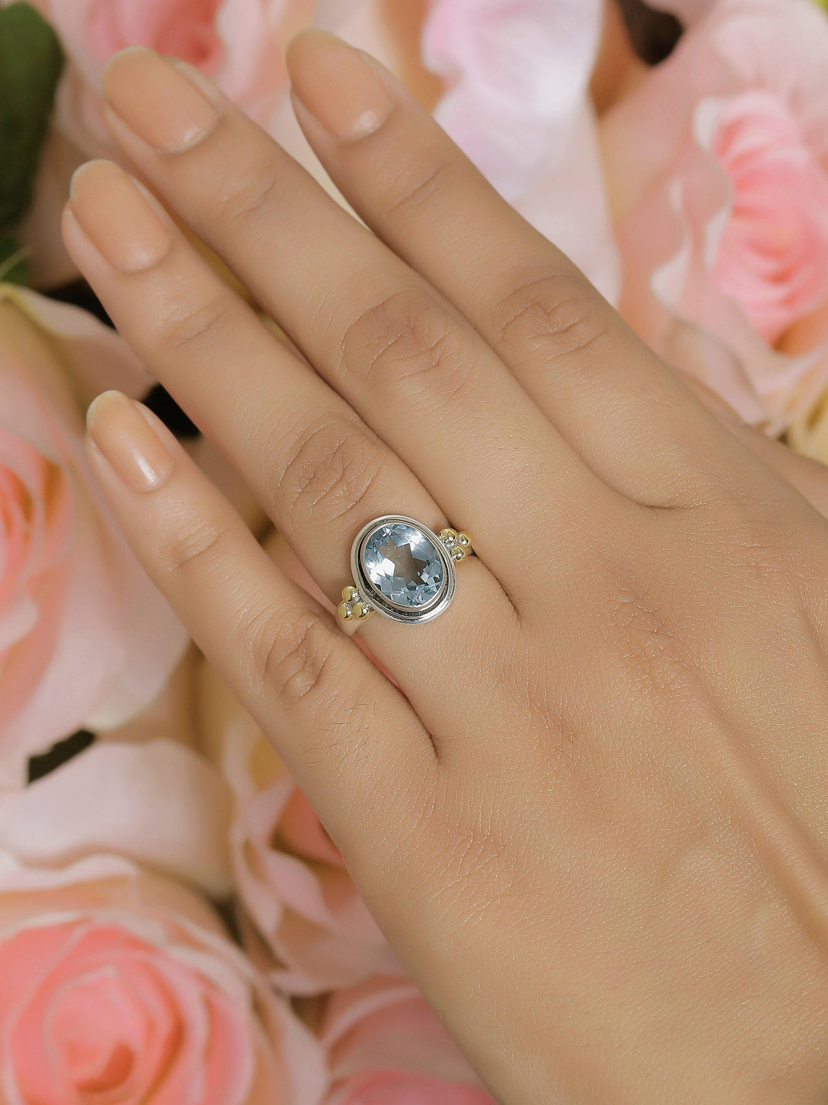 Blue Topaz Solid 925 Sterling Silver Brass Ring Jewelry - YoTreasure