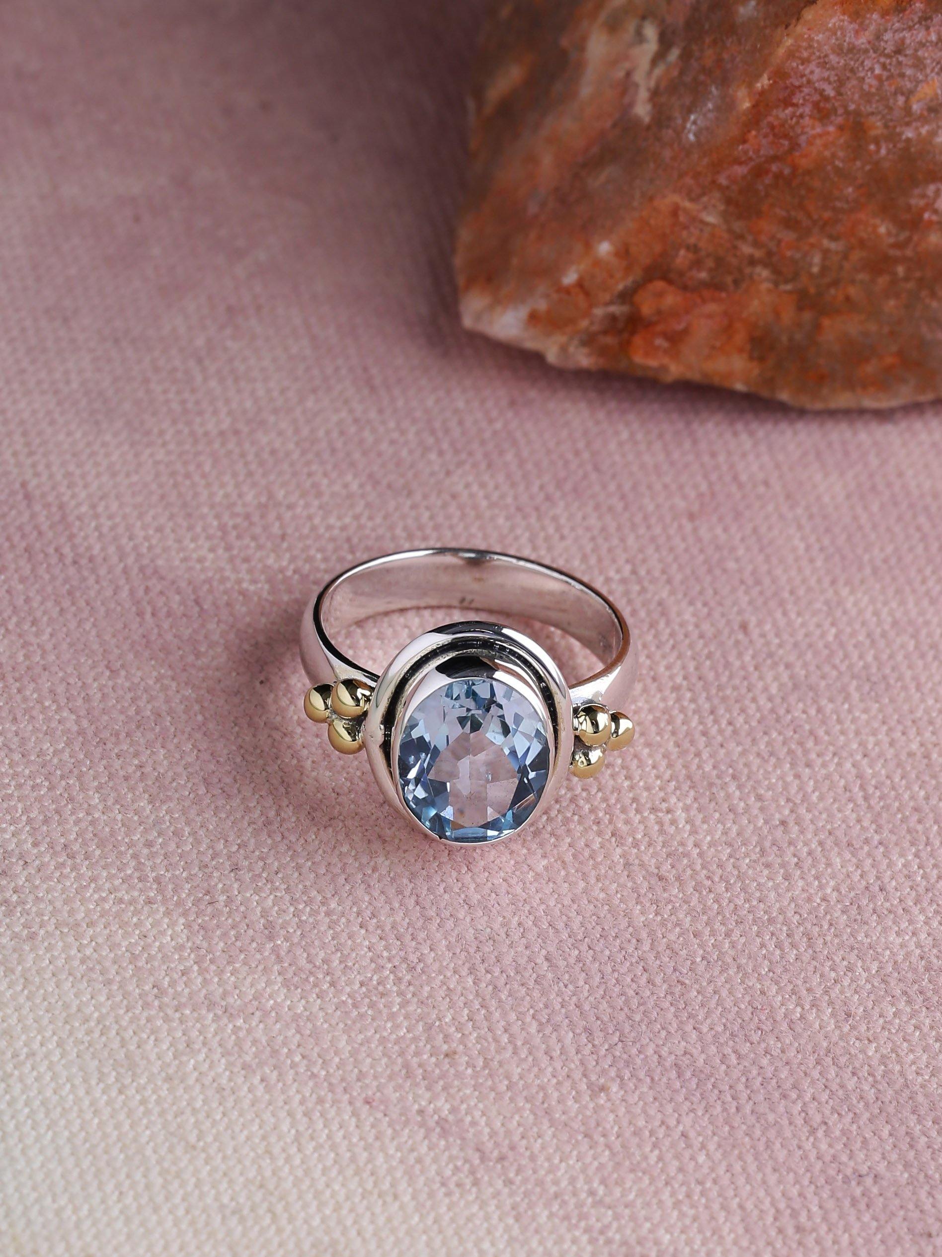 Blue Topaz Solid 925 Sterling Silver Brass Ring Jewelry - YoTreasure