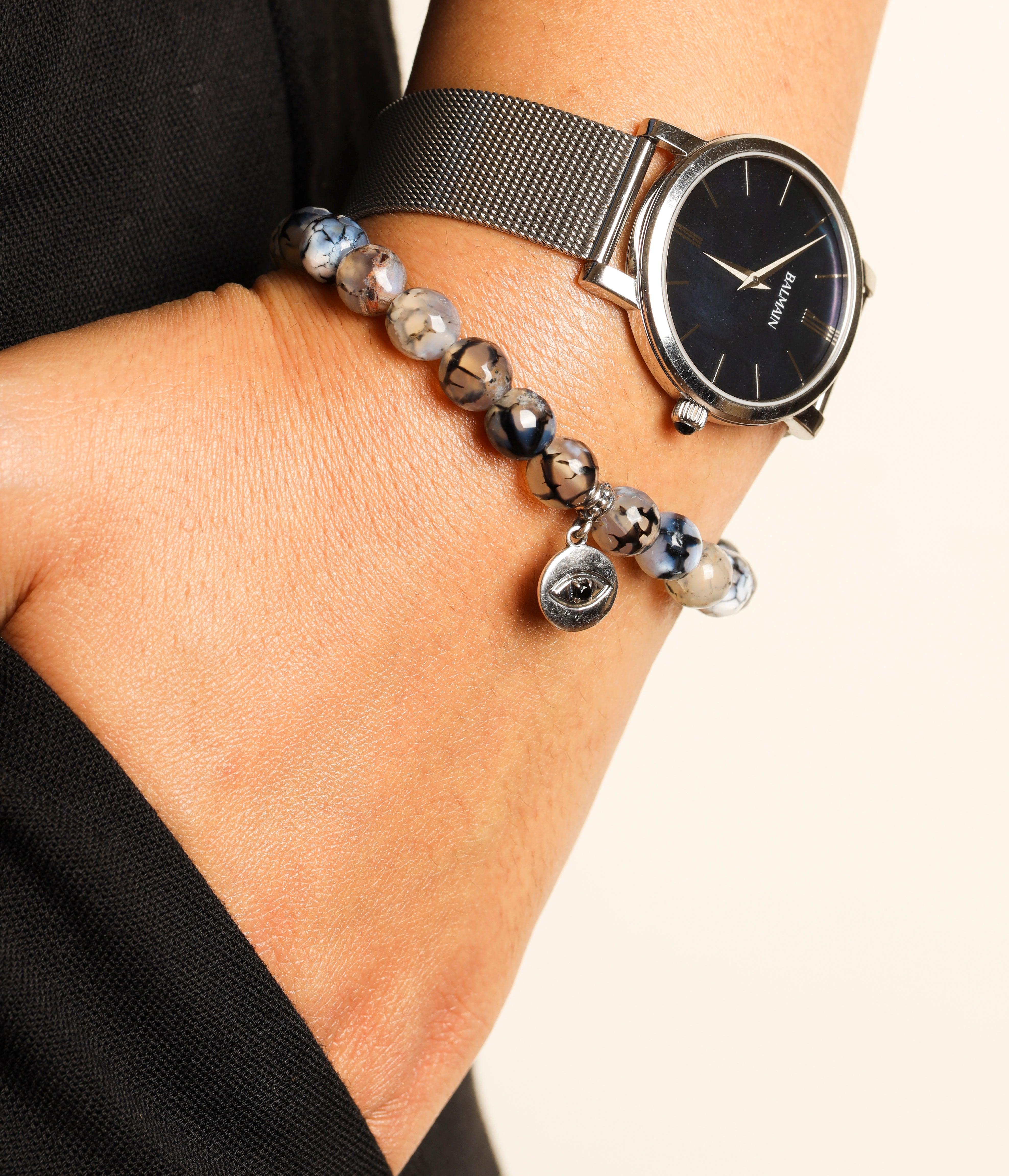 Multi Onyx Bead Black Spinel Stretch Bracelet .925 Sterling Silver Jewelry - YoTreasure