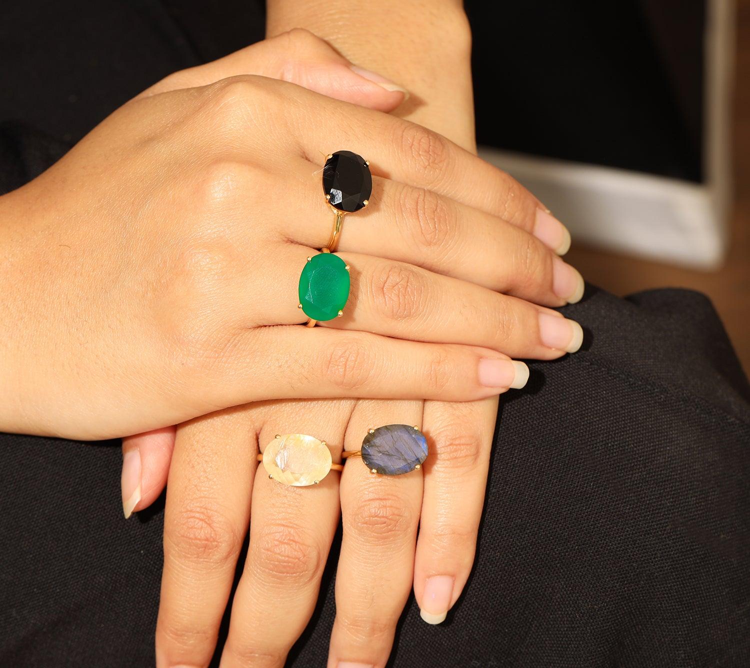 Black Onyx Solitaire Ring 14k Gold Over 925 Silver - YoTreasure