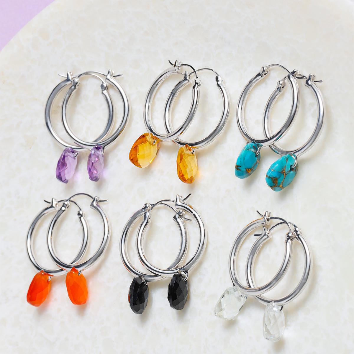 Blue Copper Turquoise Solid 925 Sterling Silver Hoop Earring - YoTreasure