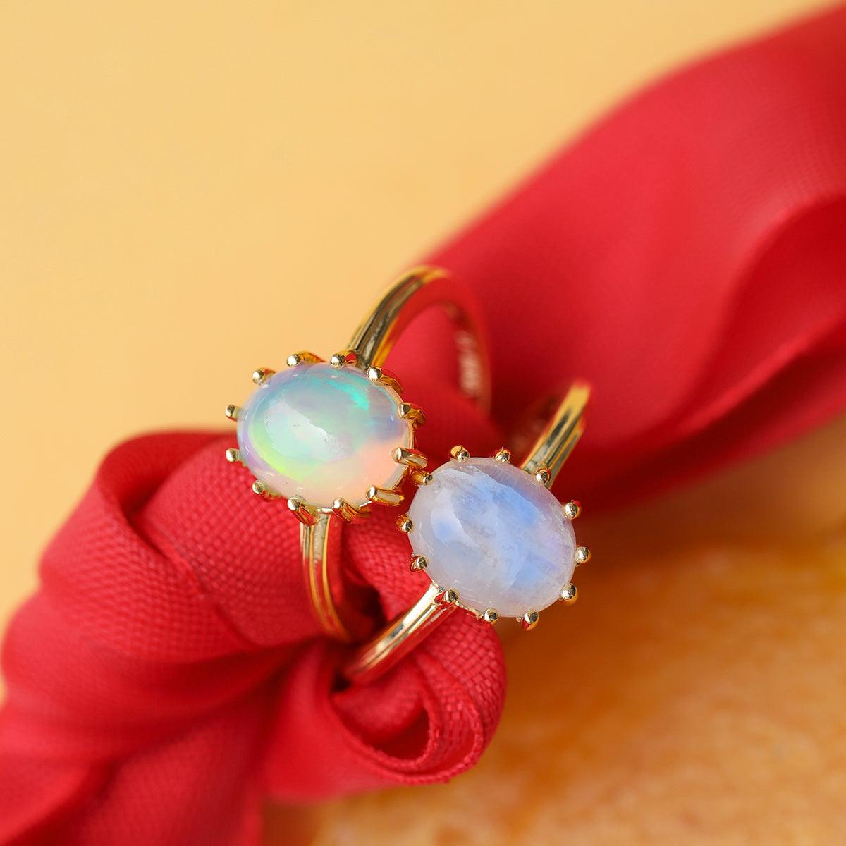 Rainbow Moonstone Ring in 14k Gold Over 925 Silver - YoTreasure