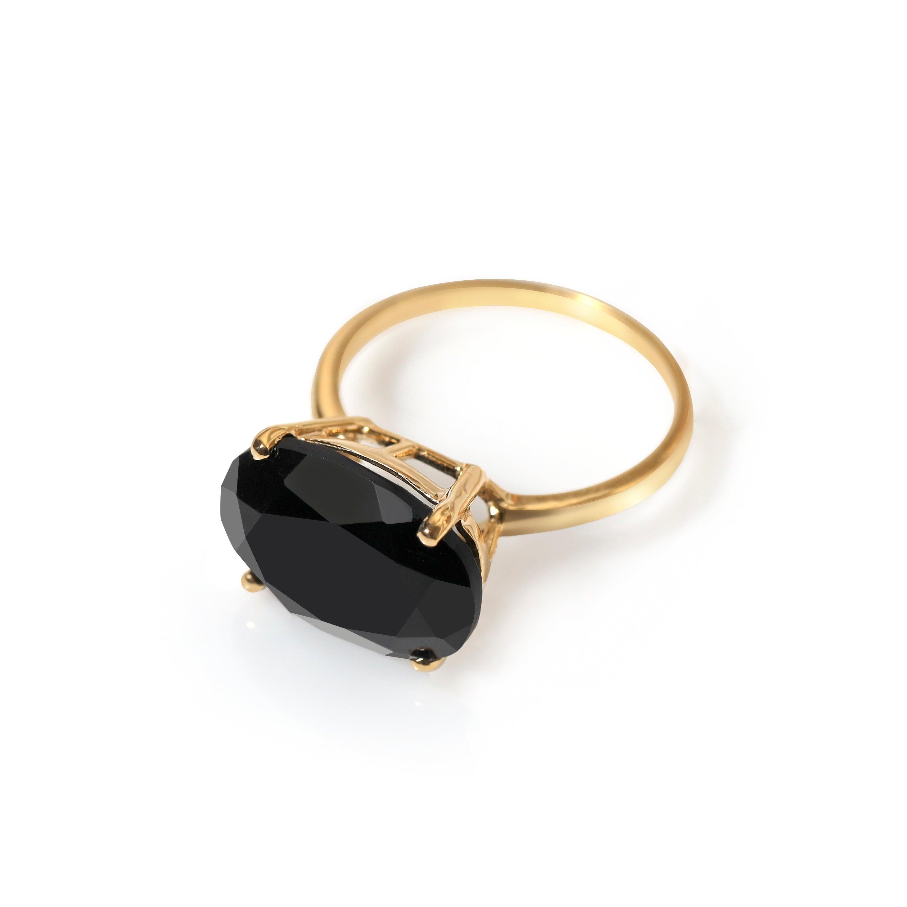 Black Onyx Solitaire Ring 14k Gold Over 925 Silver - YoTreasure