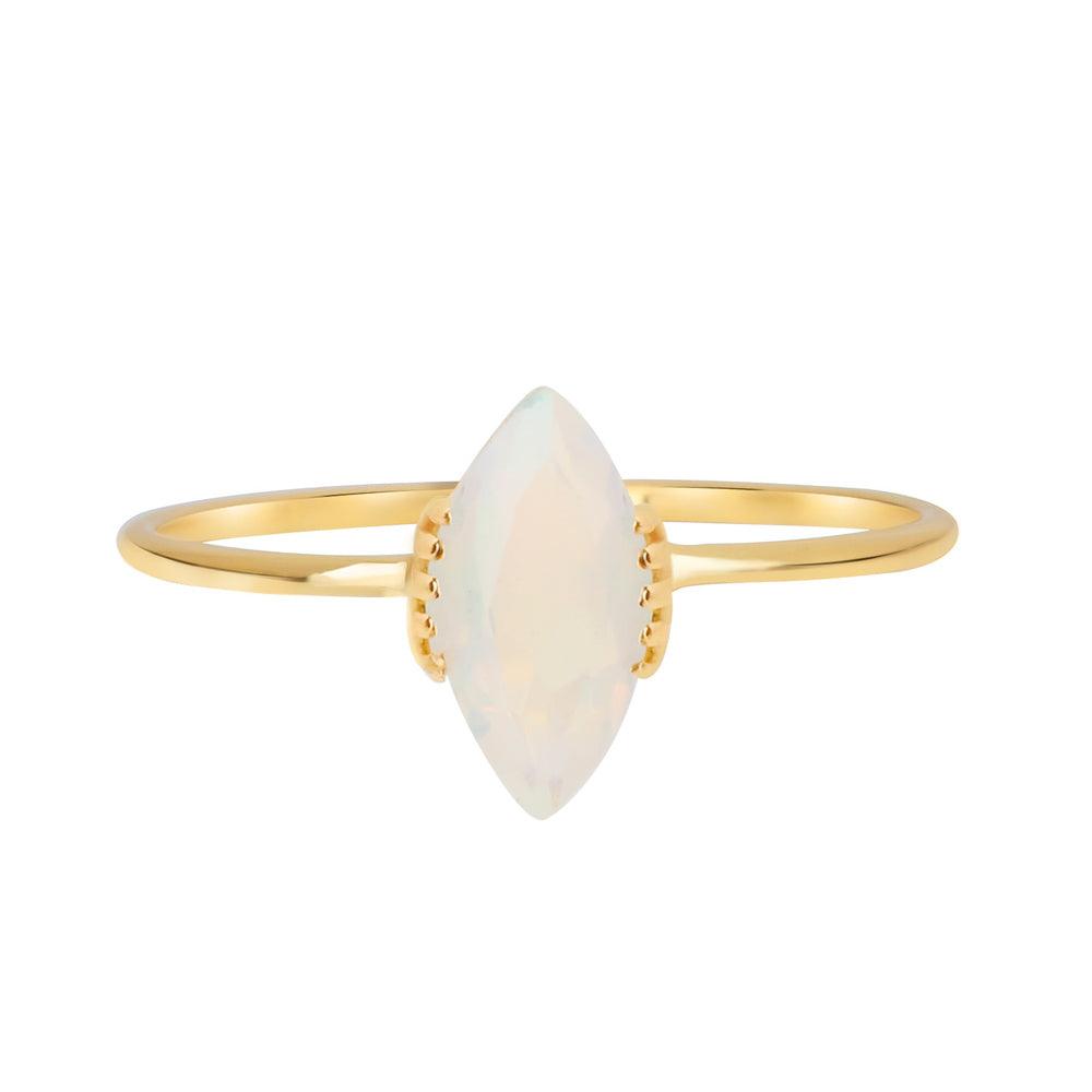 Natural Opal Solitaire Ring 14K Yellow Gold Jewelry - YoTreasure