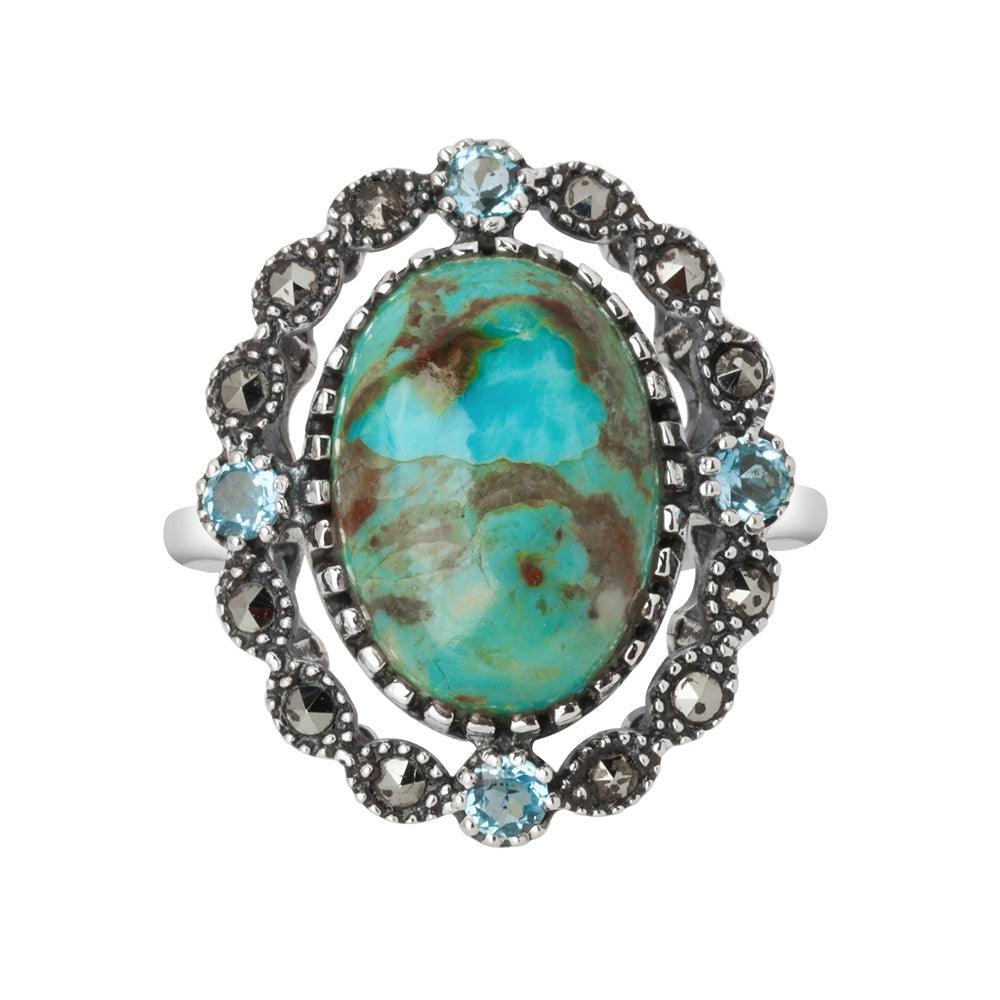 Blue Mohave Turquoise Swiss Blue Topaz Marcasite 925 Sterling Silver Ring - YoTreasure