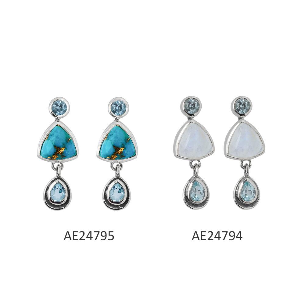 Blue Copper Turquoise Sky Blue Topaz Solid 925 Sterling Silver Drop Earrings - YoTreasure