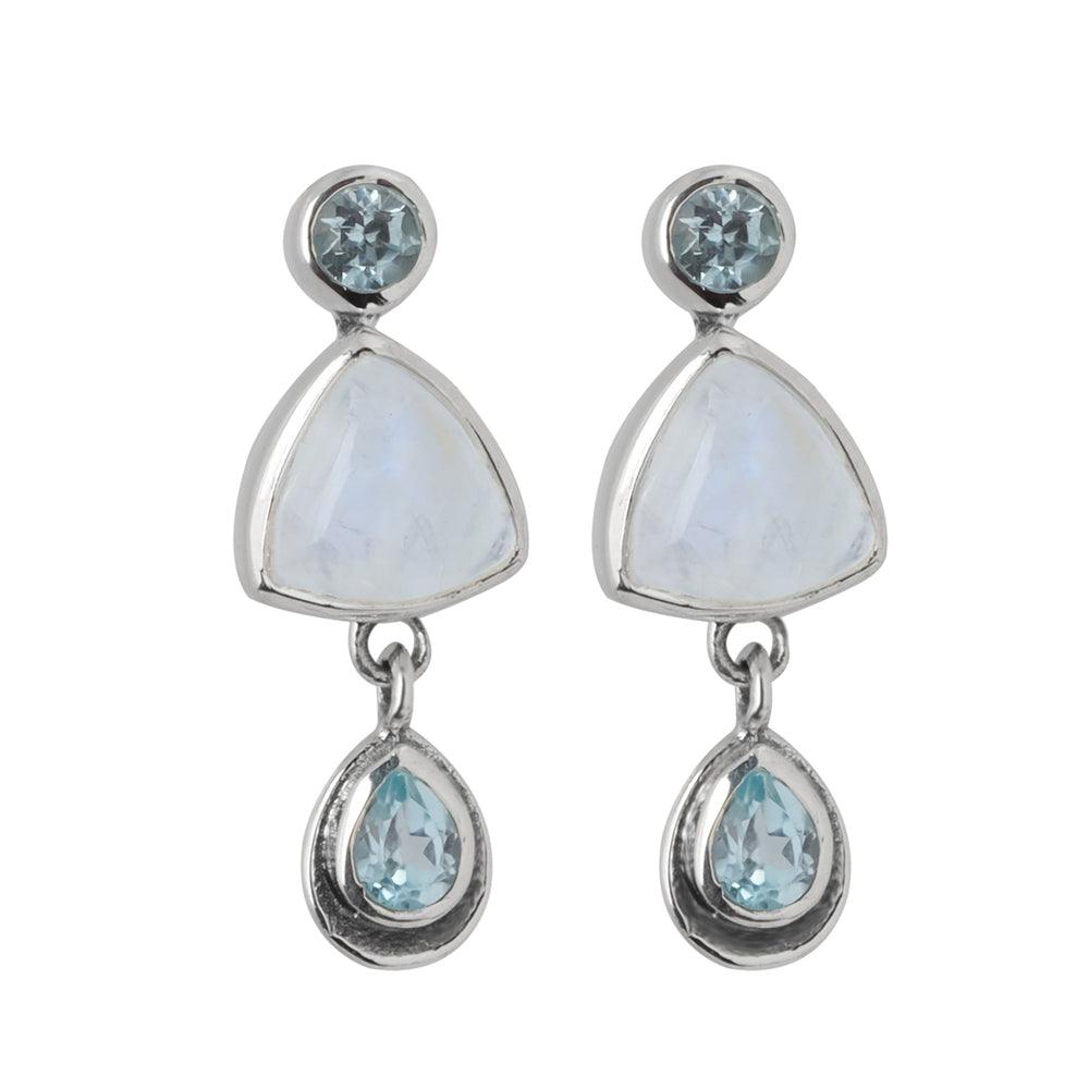Rainbow Moonstone Sky Blue Topaz Solid 925 Sterling Silver Drop Earrings - YoTreasure