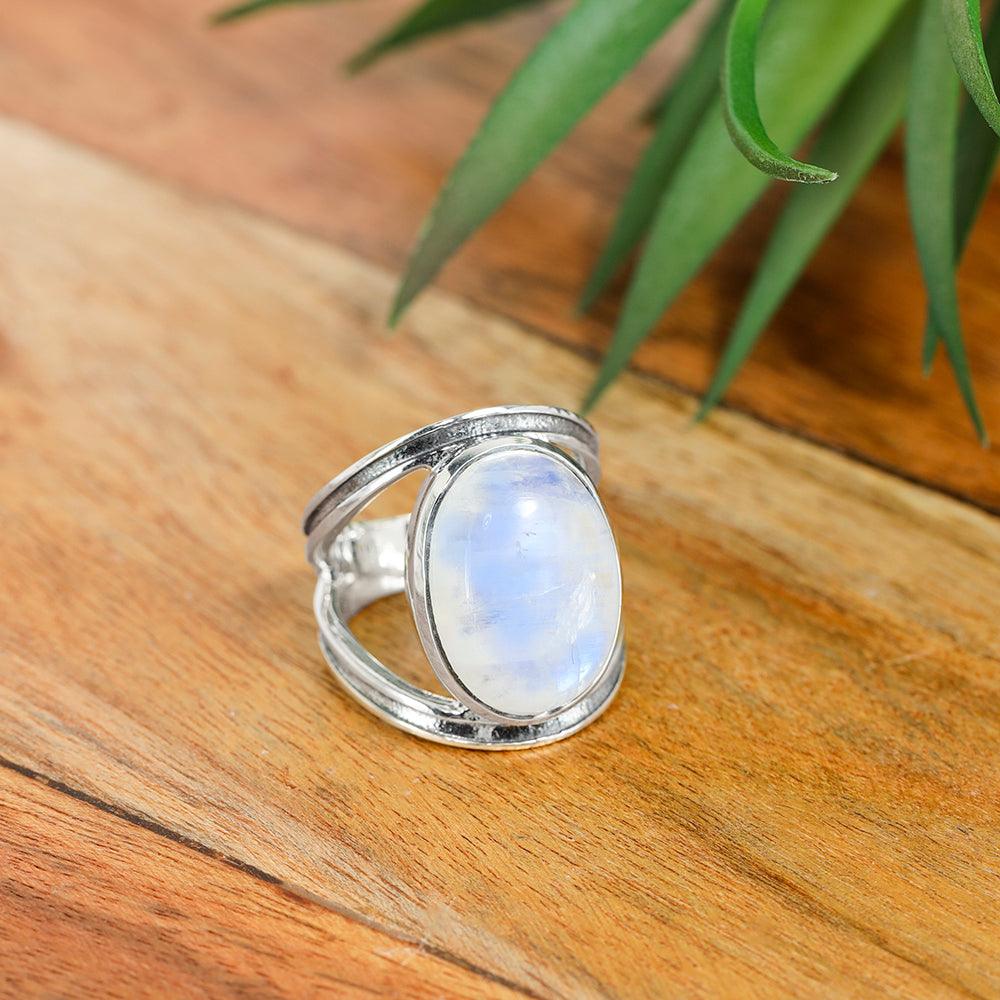 YoTreasure 13x18 MM Moonstone 925 Sterling Silver Split Shank Statement Ring - YoTreasure