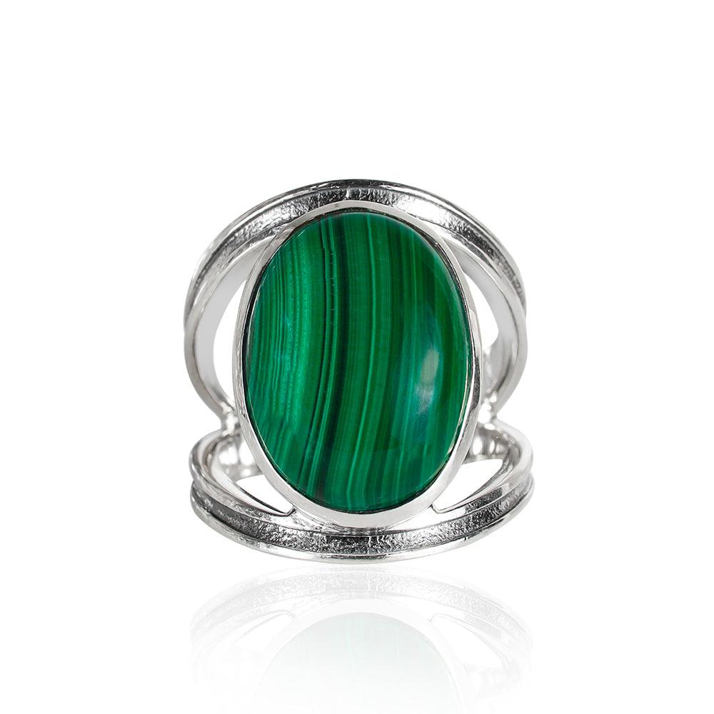 YoTreasure 13x18 MM Malachite 925 Sterling Silver Split Shank Statement Ring - YoTreasure