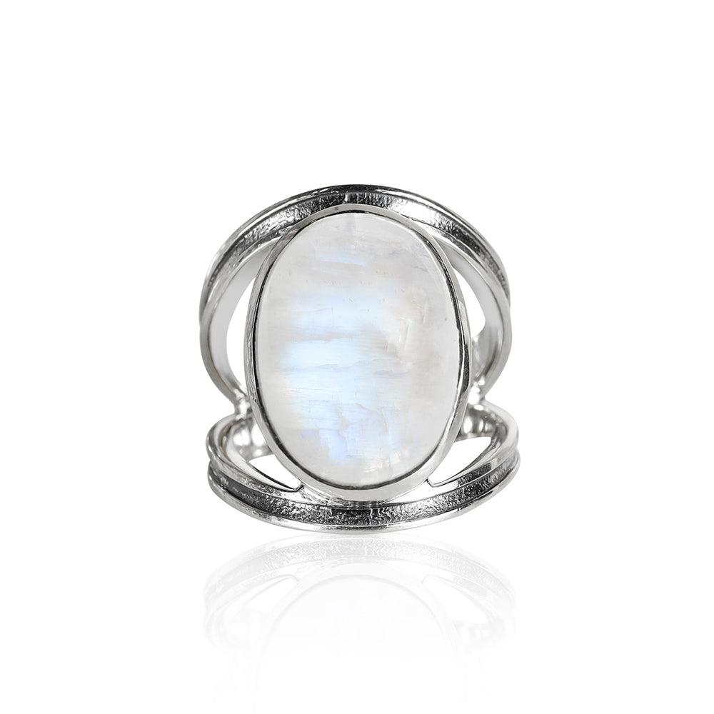 YoTreasure 13x18 MM Moonstone 925 Sterling Silver Split Shank Statement Ring - YoTreasure