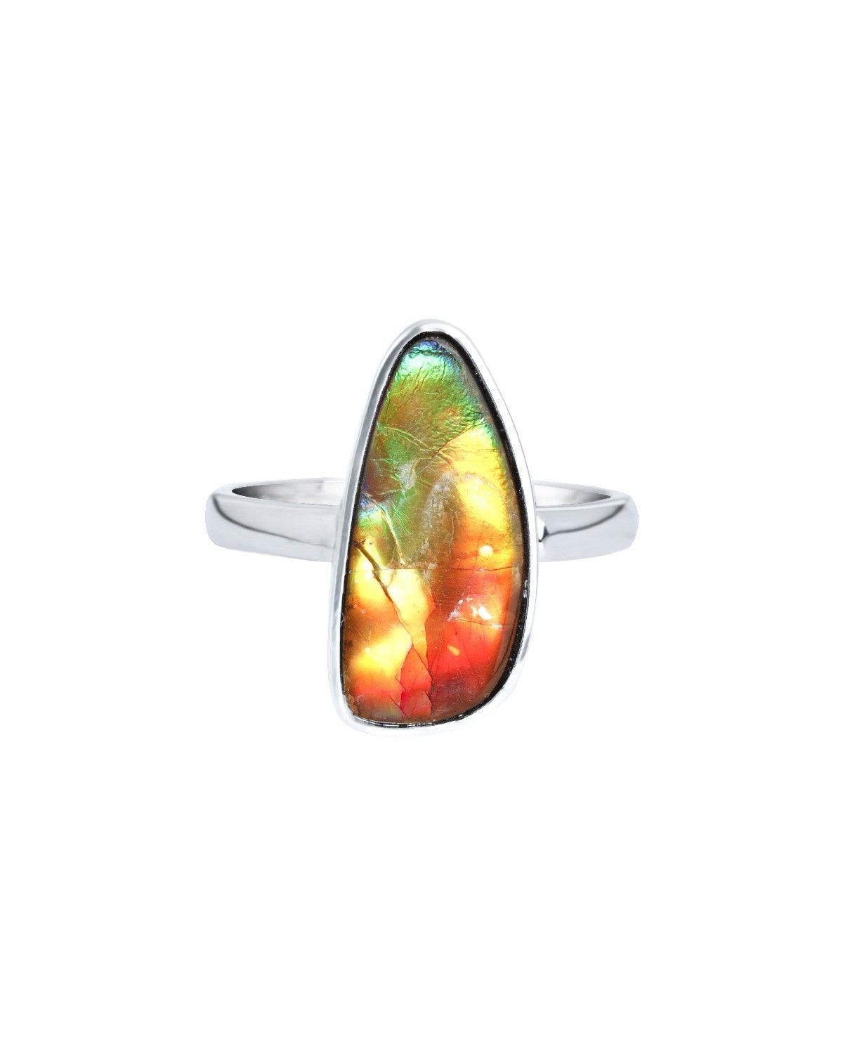 6 Ct. Ammolite Ring Solid 925 Sterling Silver Gemstone Jewelry - YoTreasure