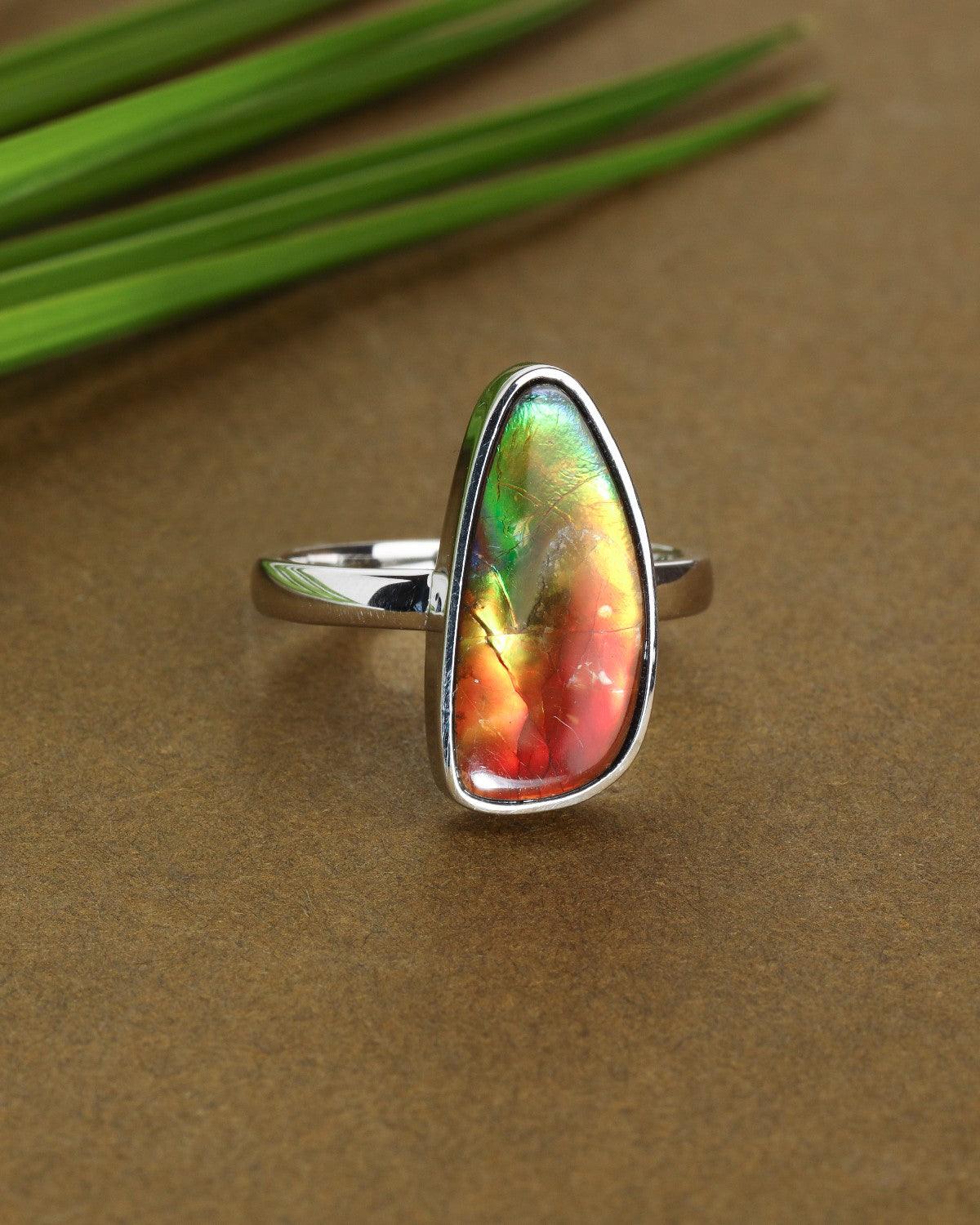 6 Ct. Ammolite Ring Solid 925 Sterling Silver Gemstone Jewelry - YoTreasure