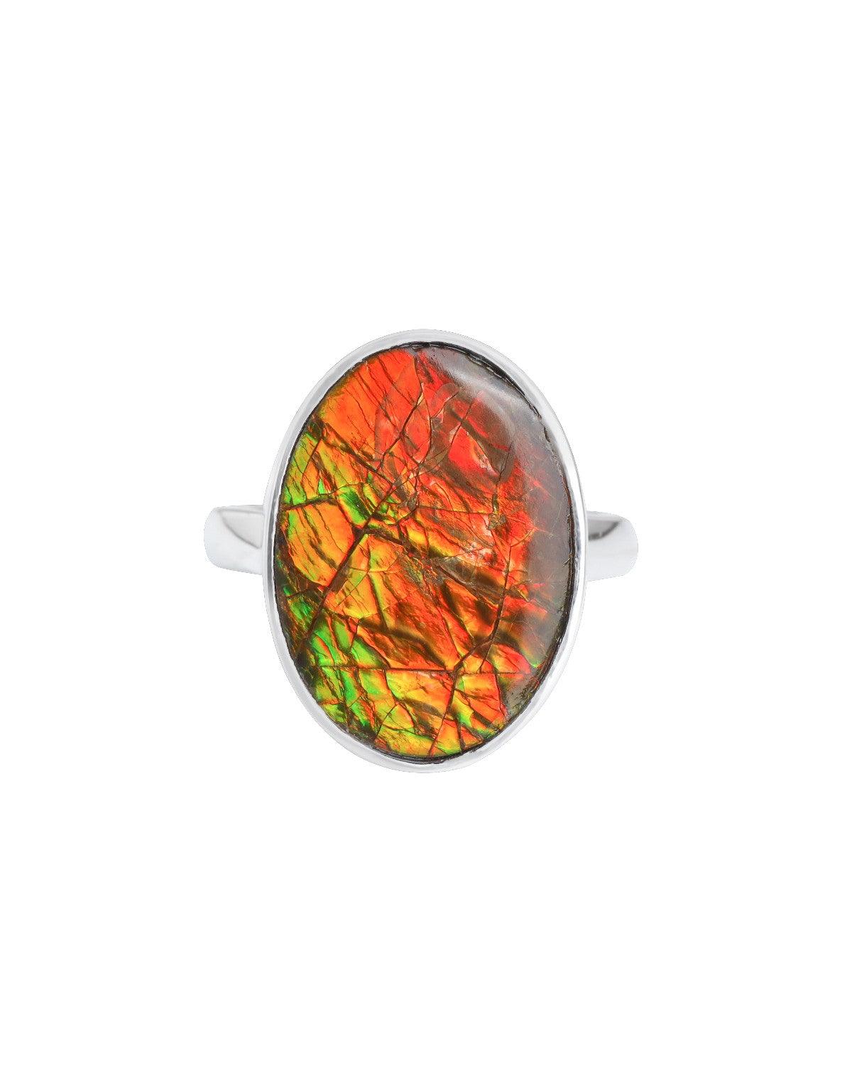 9.70 Ct. Ammolite Solid 925 Sterling Silver Statement Ring - YoTreasure