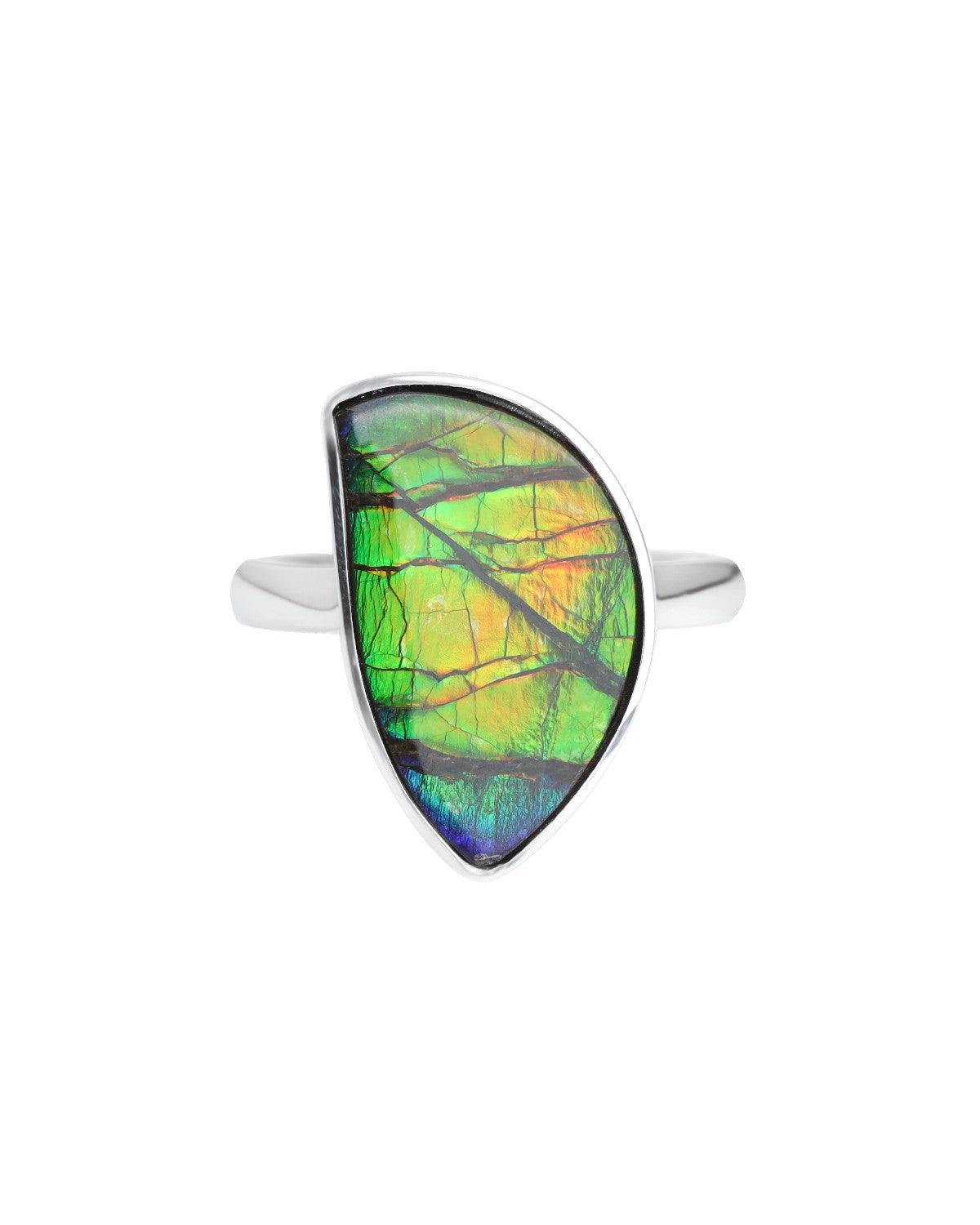 13.1 Ct. Ammolite Ring Solid 925 Sterling Silver Gemstone Jewelry - YoTreasure