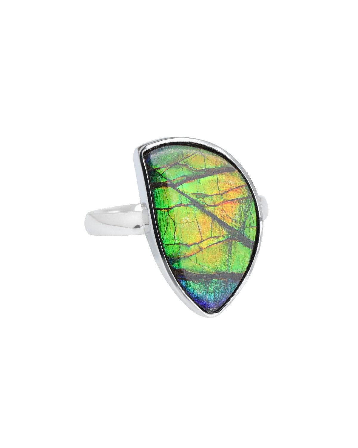 13.1 Ct. Ammolite Ring Solid 925 Sterling Silver Gemstone Jewelry - YoTreasure