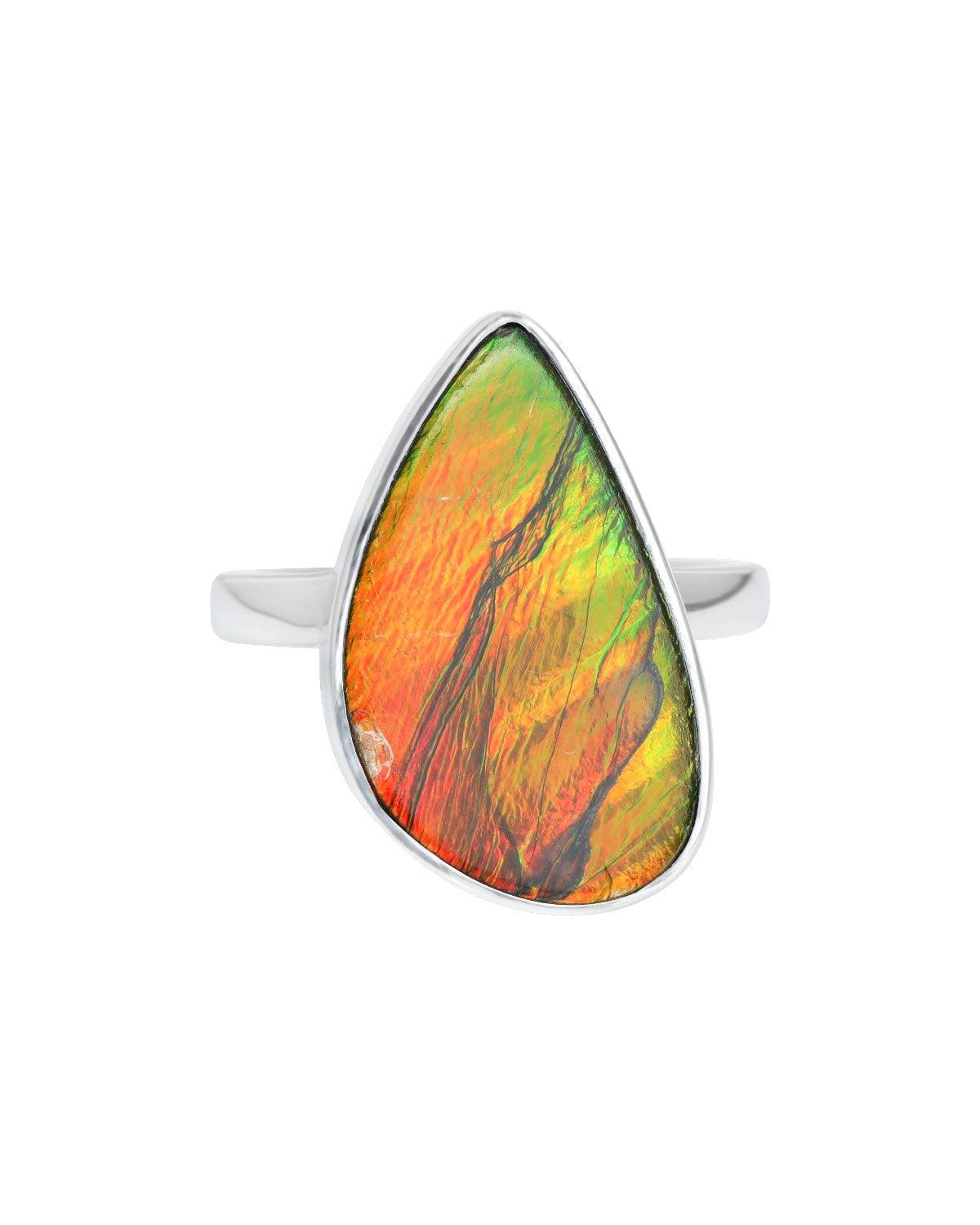 8.05 Ct. Ammolite Ring Solid 925 Sterling Silver Jewelry - YoTreasure