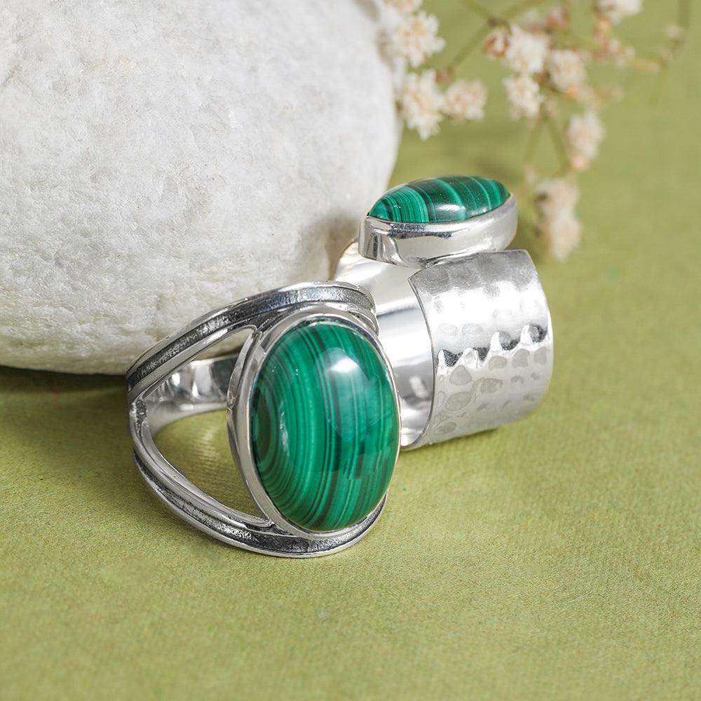 YoTreasure 13x18 MM Malachite 925 Sterling Silver Split Shank Statement Ring - YoTreasure