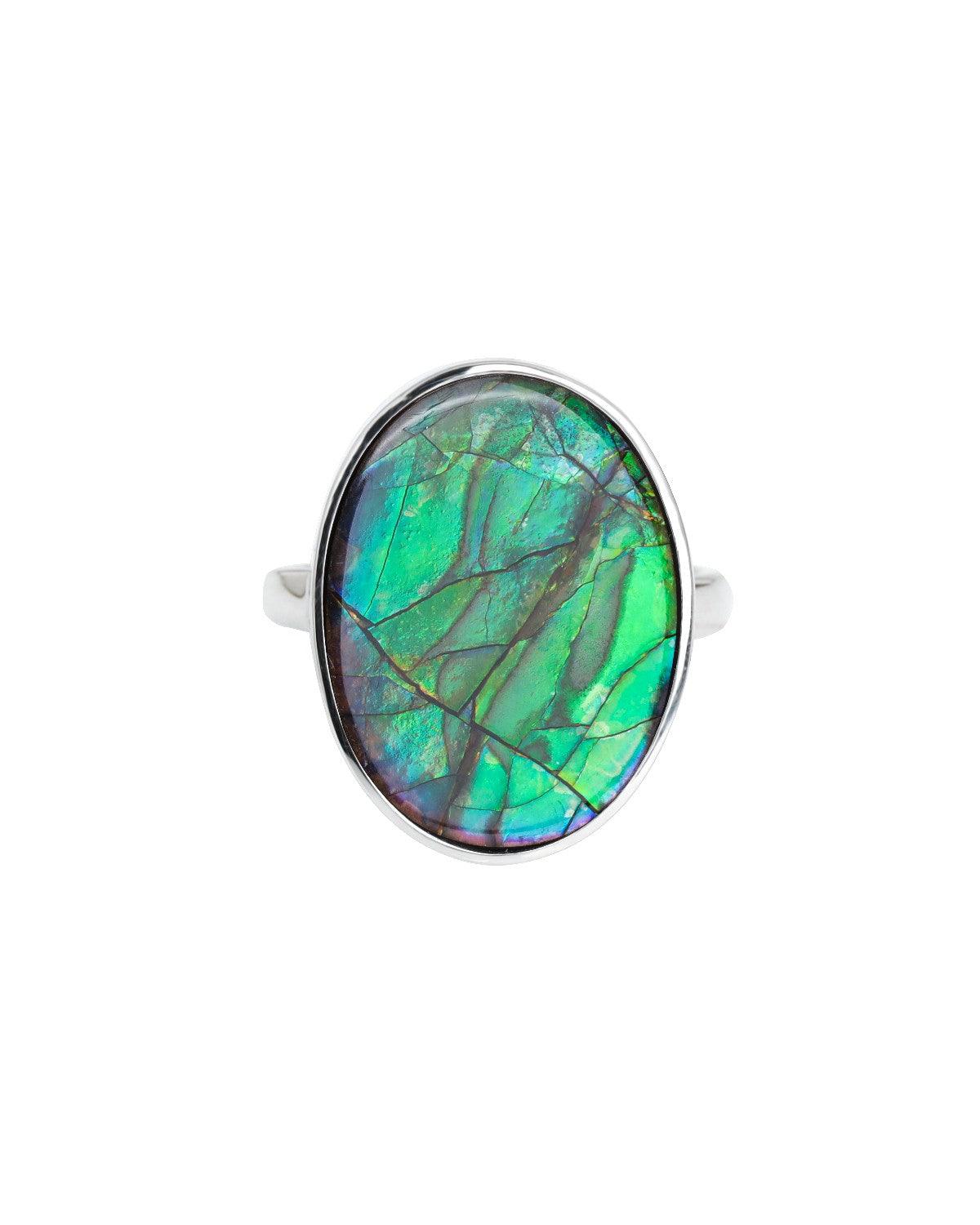 12.7 Ct. Ammolite Solid 925 Sterling Silver Statement Ring - YoTreasure