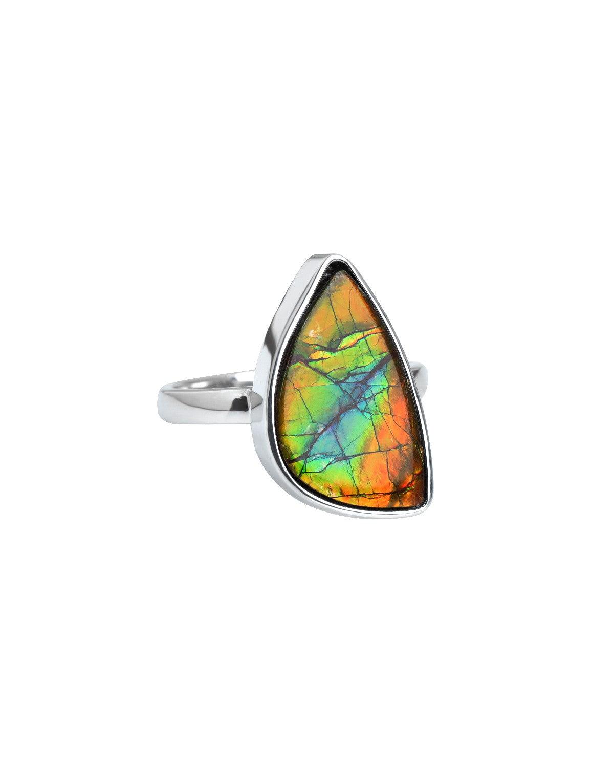 12.15 Ct Ammolite Solid 925 Sterling Silver Ring Jewelry - YoTreasure