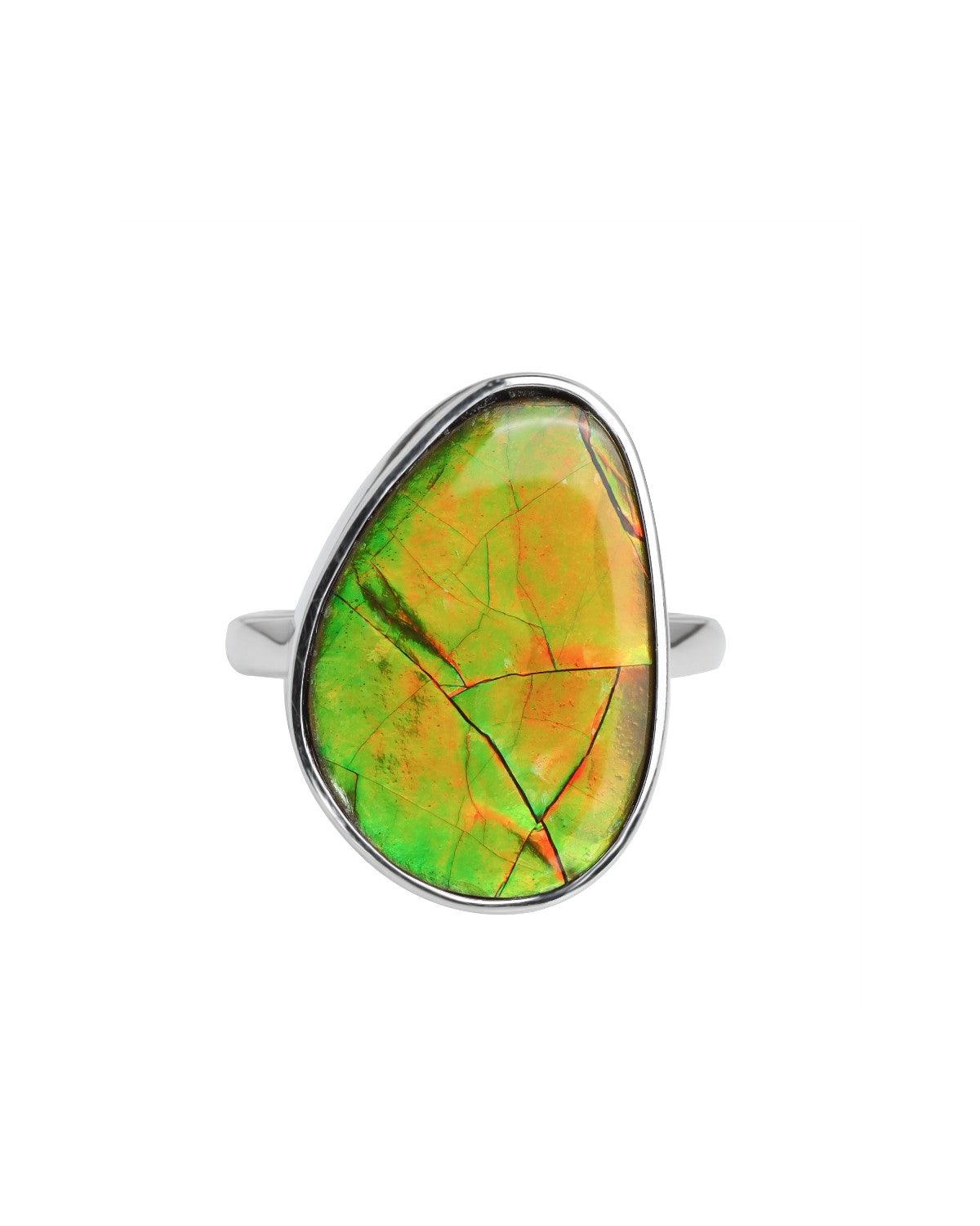 10.05 Ct. Ammolite Ring Solid 925 Sterling Silver Jewelry - YoTreasure