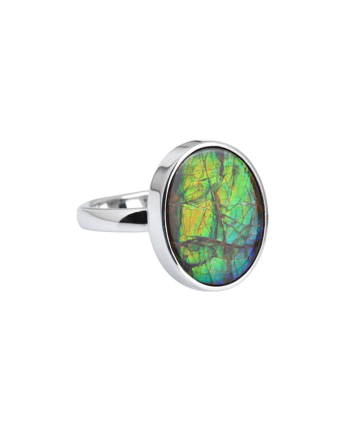 8.1 Ct. Ammolite Solid 925 Sterling Silver Statement Ring - YoTreasure