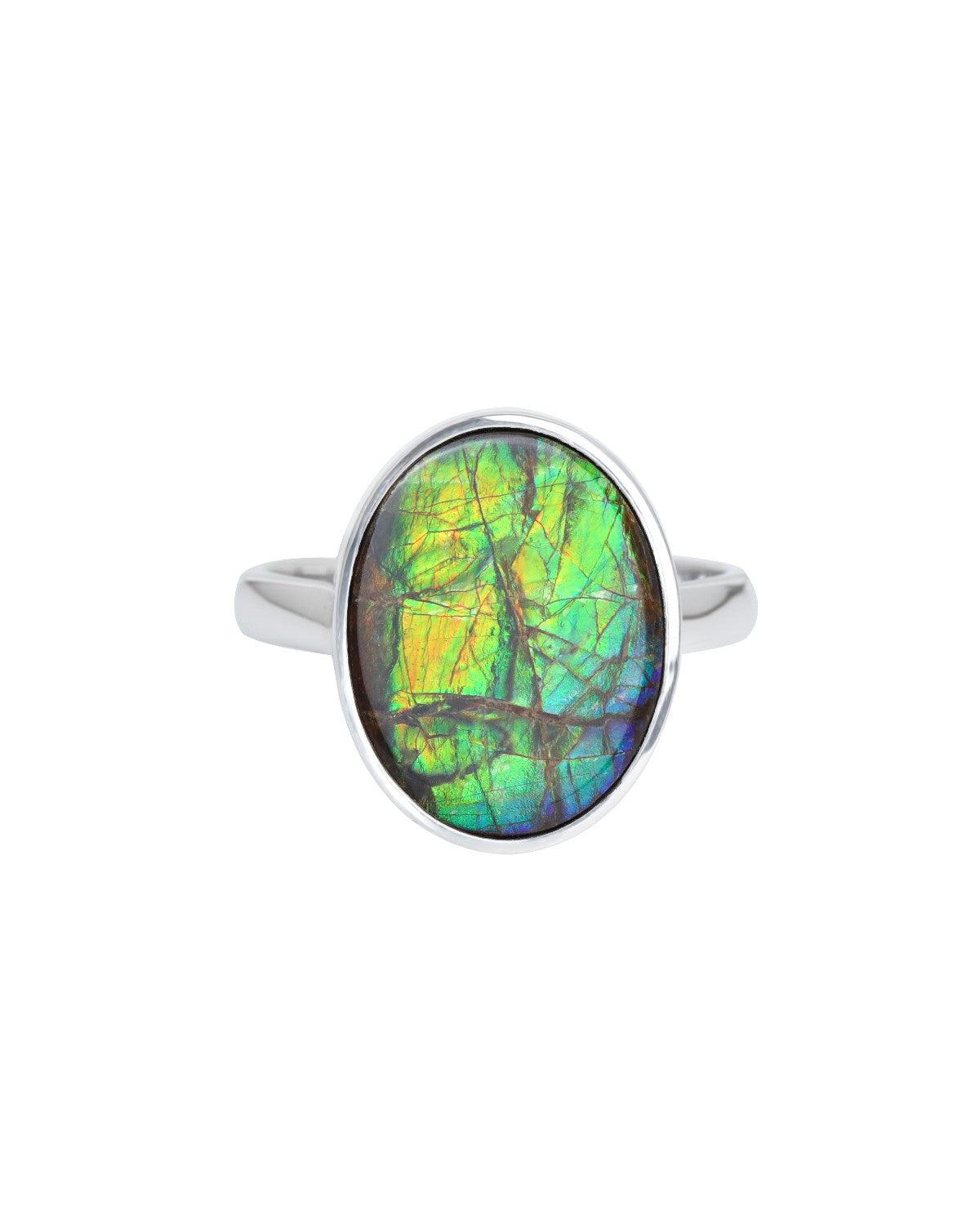 8.1 Ct. Ammolite Solid 925 Sterling Silver Statement Ring - YoTreasure