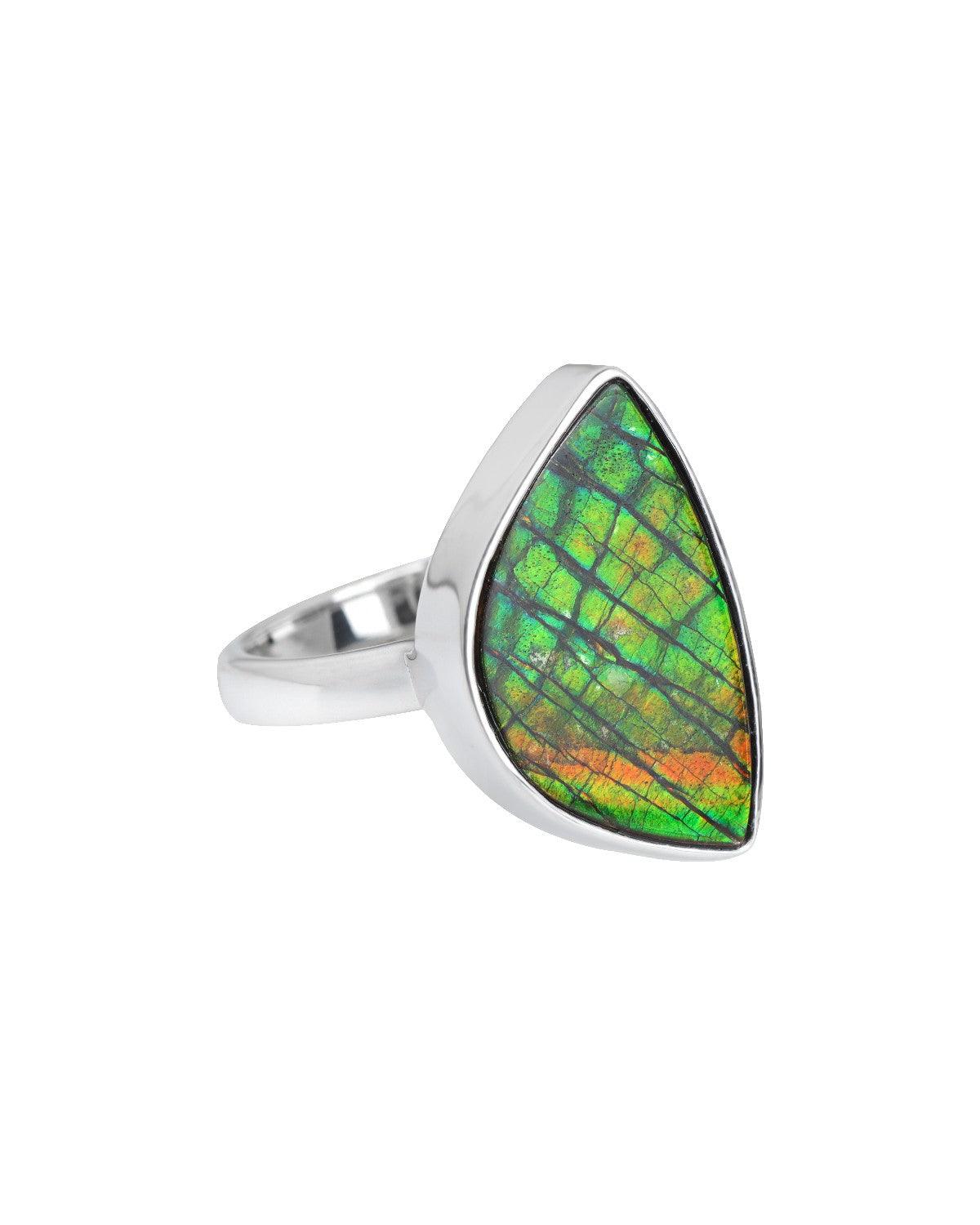 8.00 Ct. Ammolite Ring Solid 925 Sterling Silver Jewelry - YoTreasure