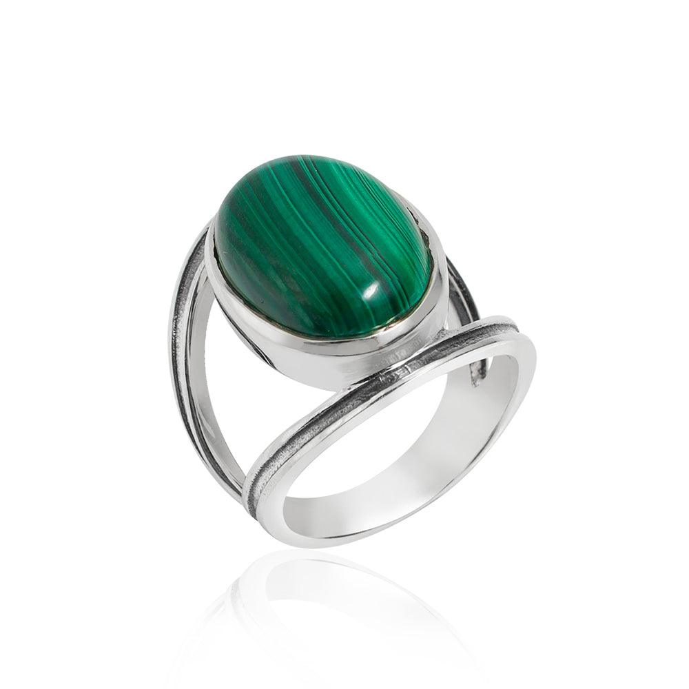 YoTreasure 13x18 MM Malachite 925 Sterling Silver Split Shank Statement Ring - YoTreasure