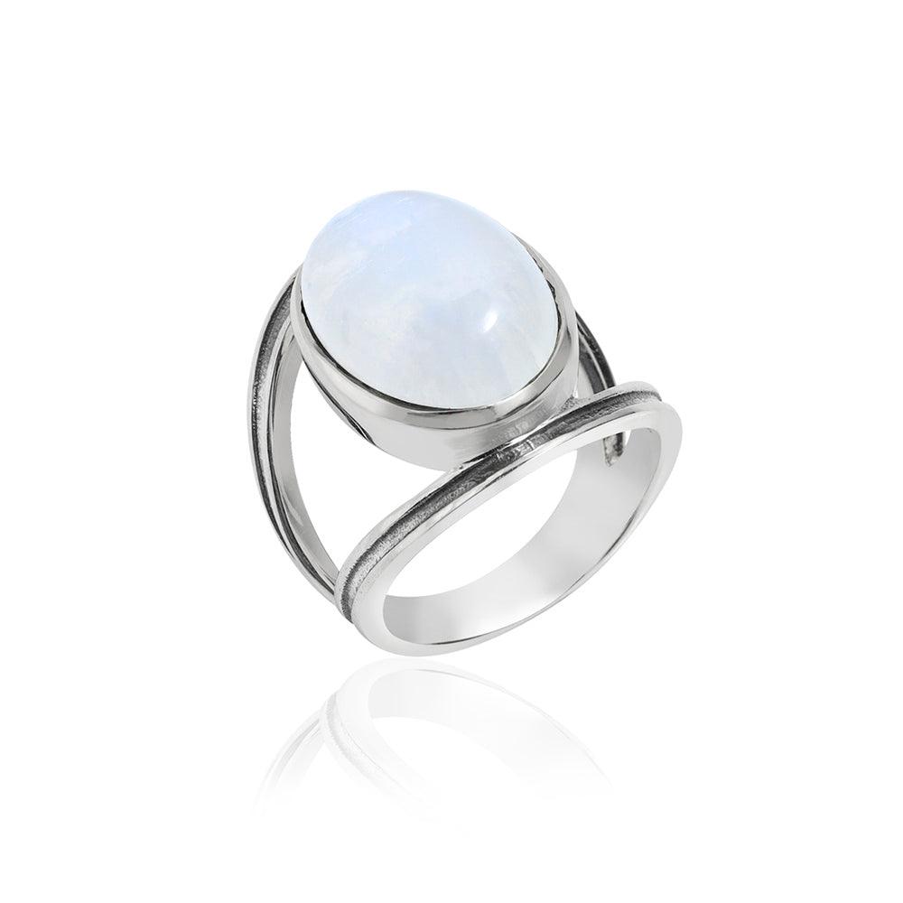 YoTreasure 13x18 MM Moonstone 925 Sterling Silver Split Shank Statement Ring - YoTreasure