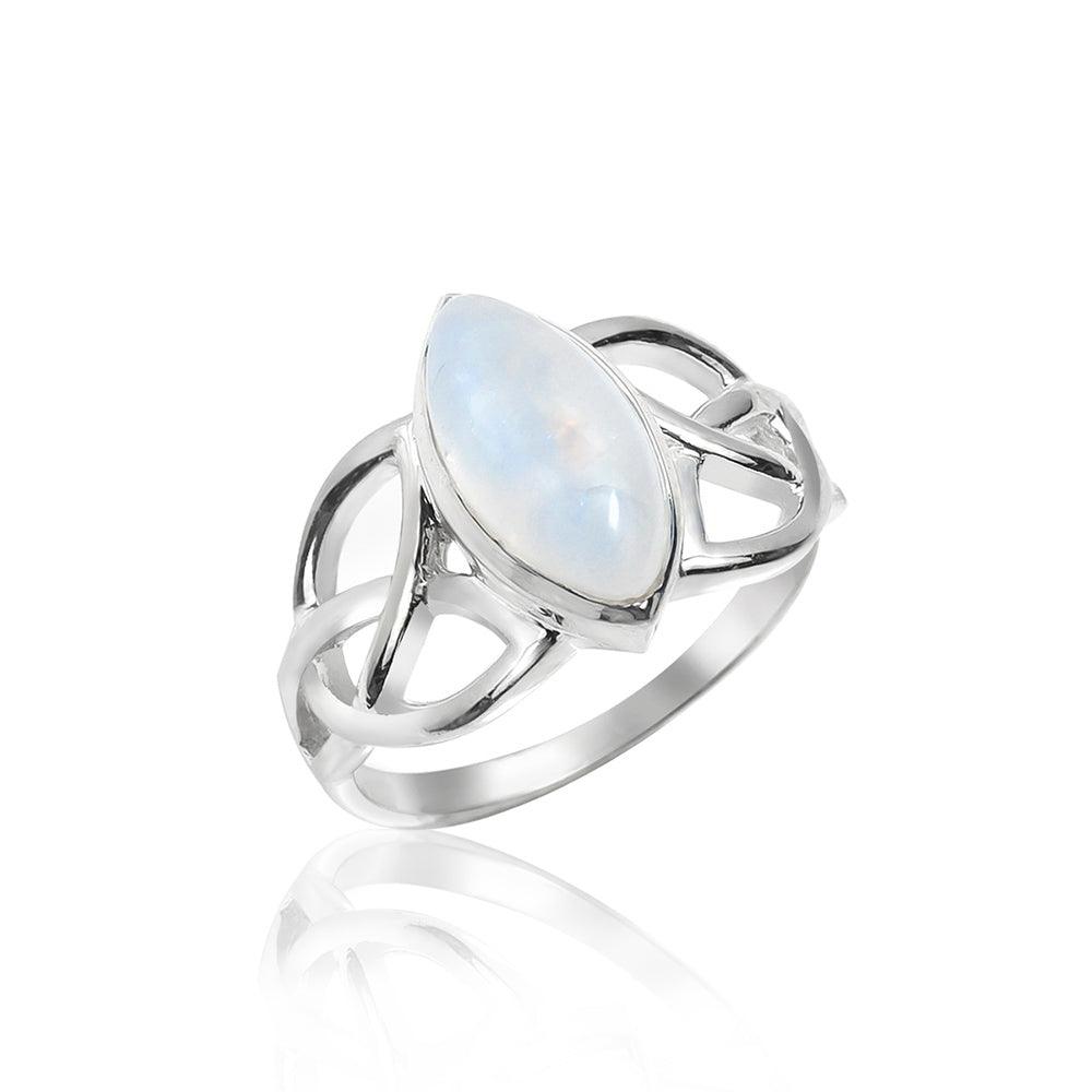 YoTreasure 6x12MM Marquise Shape Moonstone Birthstone Gemstone 925 Sterling Silver Victorian Style Triquetra Celtic Trinity Knot Ring - YoTreasure